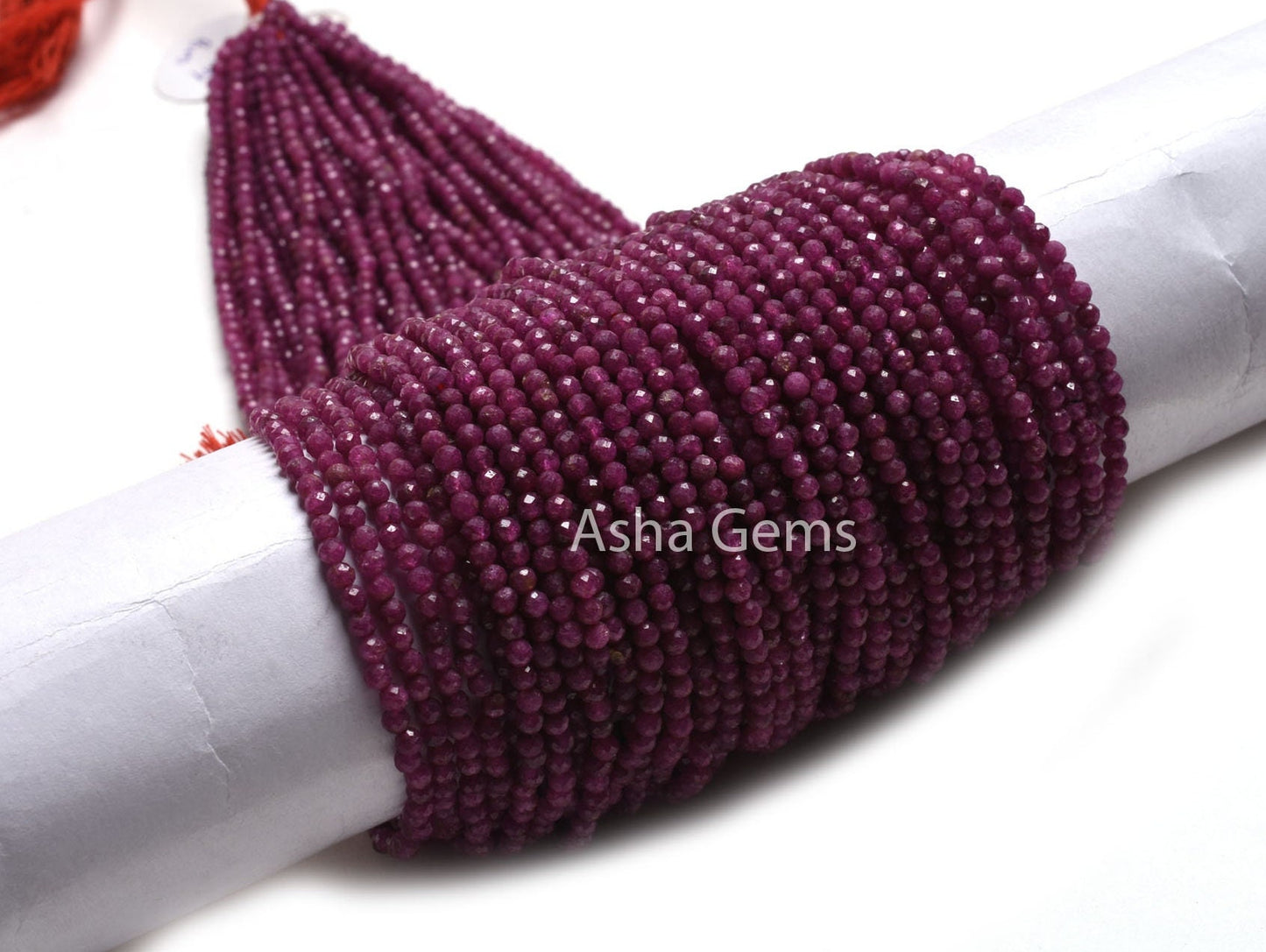 3.2 mm Natural Ruby Faceted Micro Cut Beads, Fine Real Red Ruby Machine Cut Rondelle Gemstone Beads, Rare Genuine Ruby Bead Necklace Jewelry