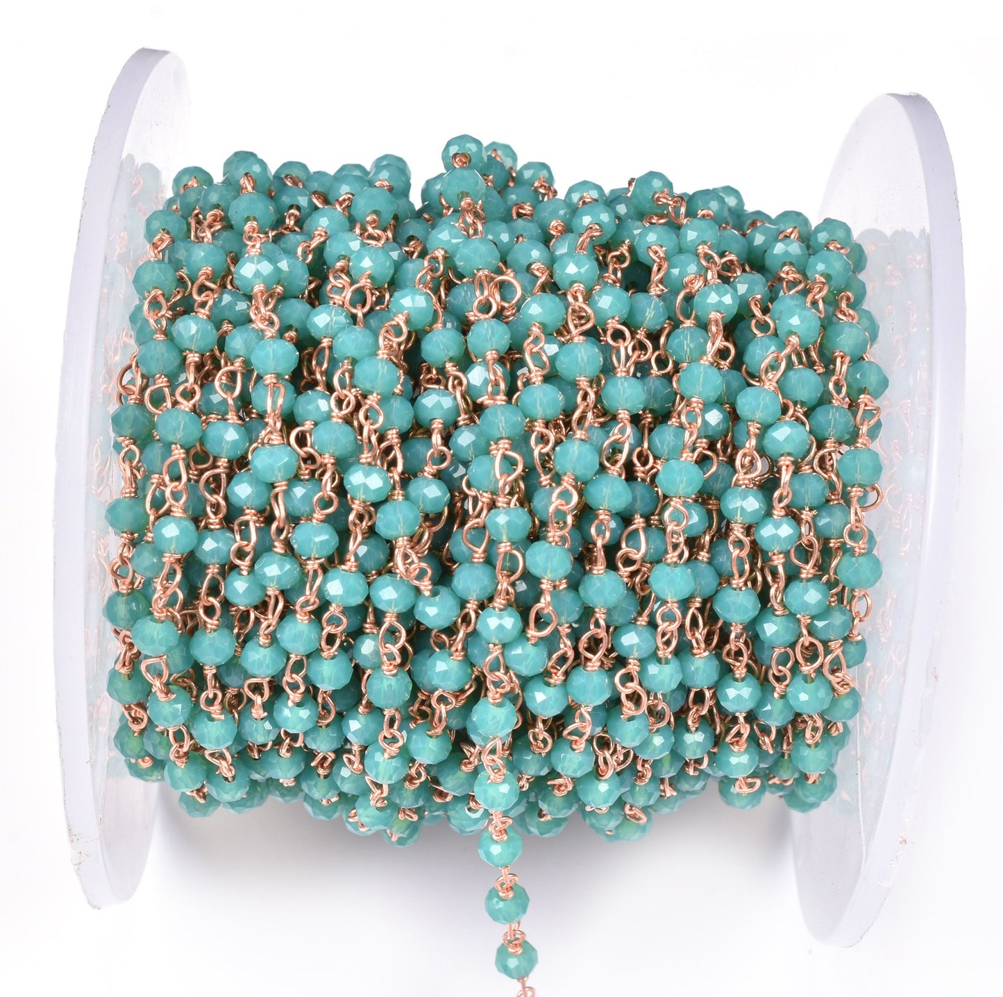 Beautiful Amazonite Hydro Rondelle Beads Rosary Chain, Gold,Rose Gold Plated Copper Wire Wrap Micro Cut Beaded Chain Necklace Jewelry Making