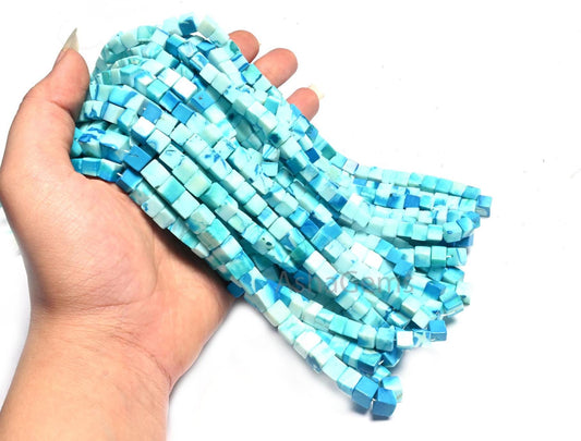 Beautiful Shaded Blue Opal Smooth Cube Box Shape Beads, Fine Quality Blue Opal Plain Handmade 3D Cube Gemstone Opal Beads Jewelry Craft SALE