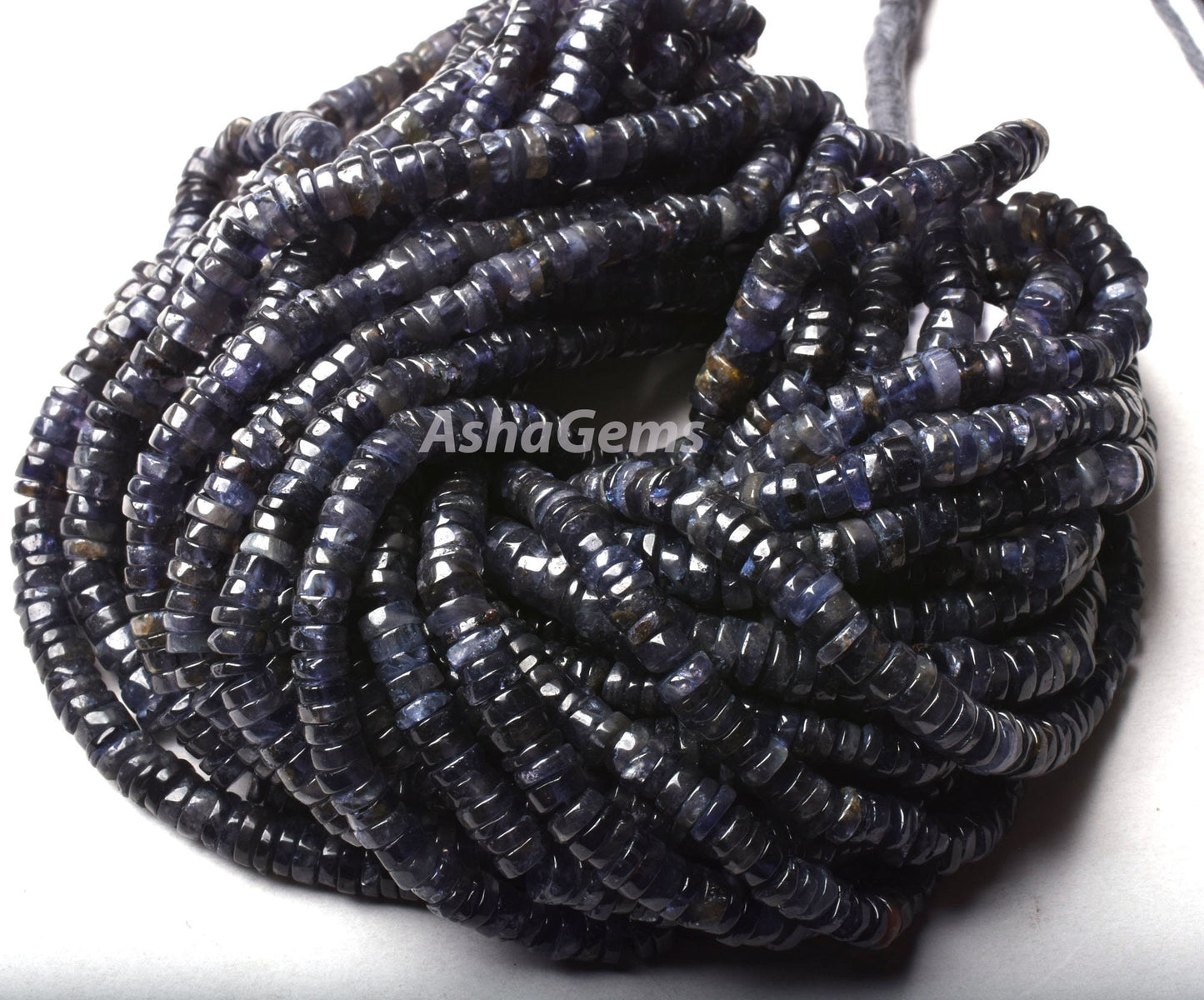 Blue Iolite Smooth Heishi Tyre Beads, Natural Iolite Beads, Iolite Plain Flat Tyre Gemstone Beads, Wheel Shape Beads For Jewelry Making SALE