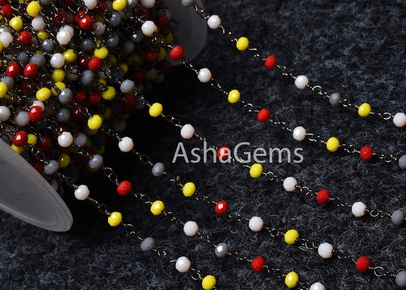 Beautiful Multi Color Disco Hydro Faceted Beads Rosary Chain,3 mm Silver Plated Wire Wrap Handmade Rosary Chain For Jewelry Making Necklace