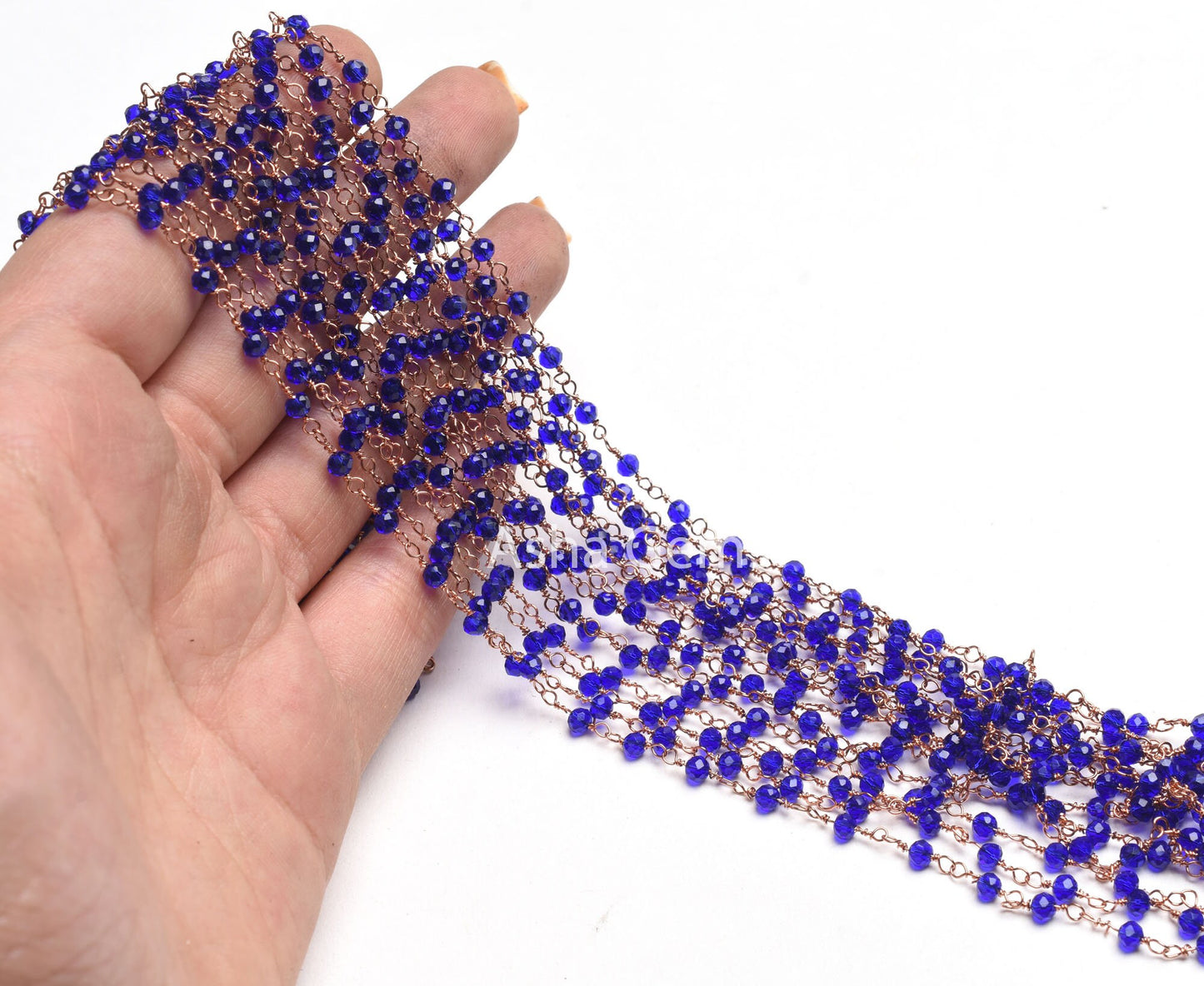 AAA Blue Chalcedony Hydro Beads Rosary Chain Rose Gold Plated Copper Wire Wrap Faceted Rondelle Beaded Chain Handmade Rosary Chains Jewelry