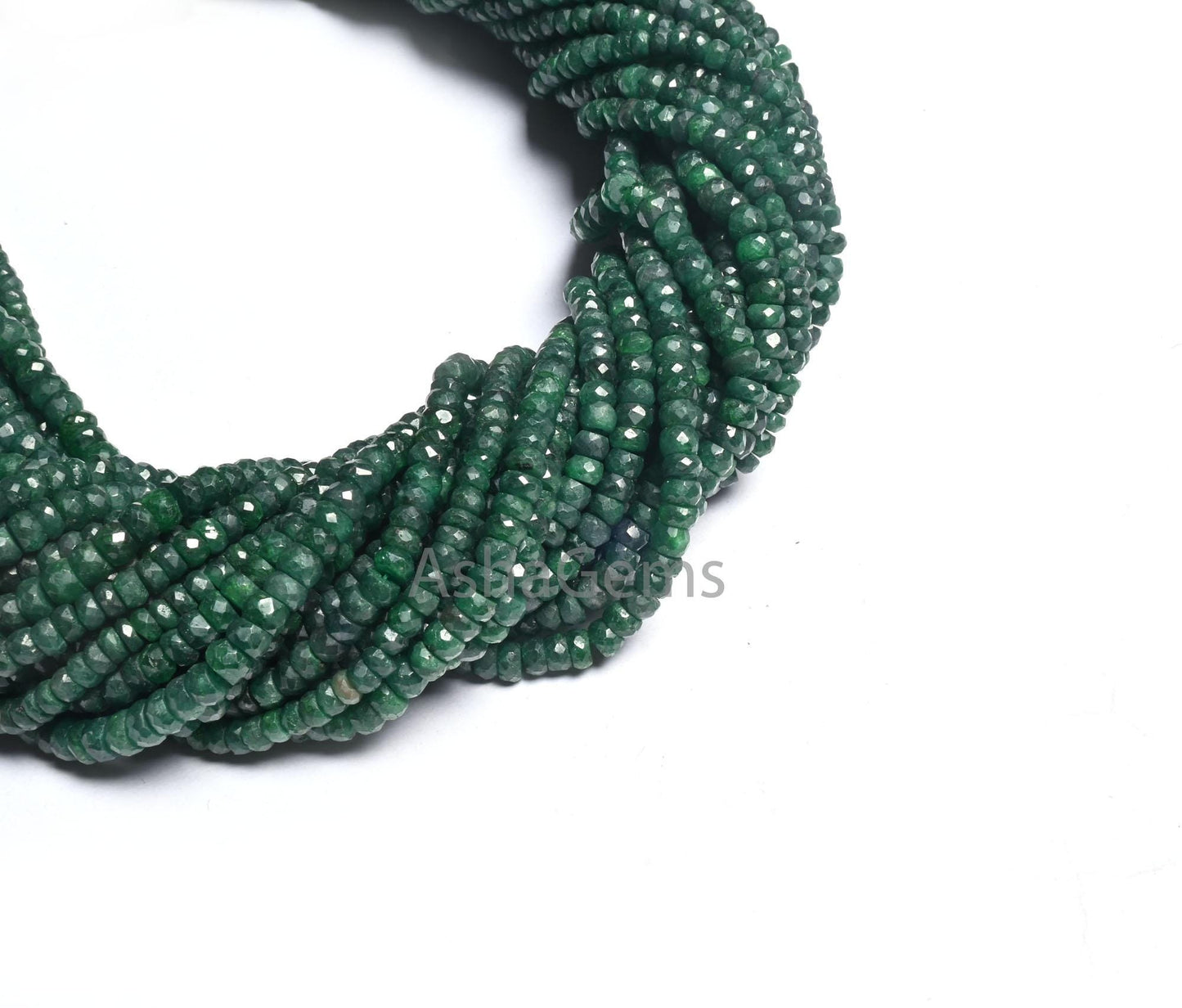 Fine Quality Green Emerald Corundum Faceted Rondelle Shape Beads, Emerald Corundum Indian Cut Gemstone Beads, Emerald Beads Necklace Jewelry