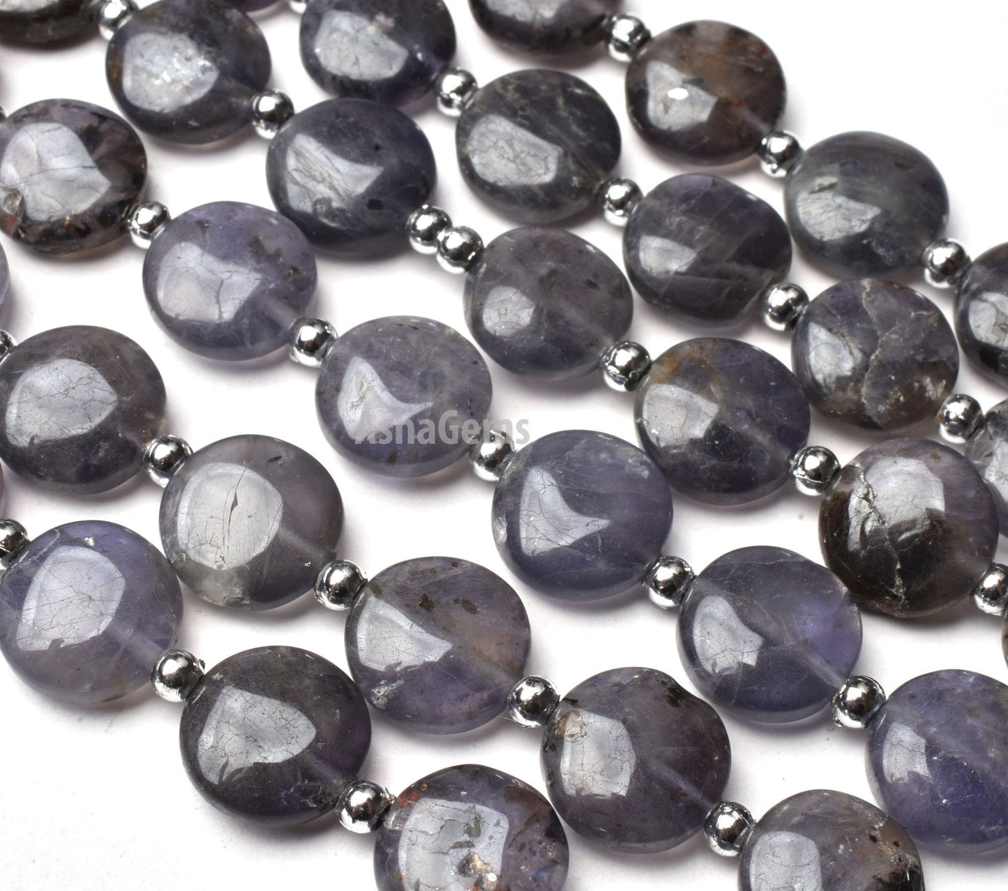11mm Natural Iolite Gemstone Beads, Blue Iolite Smooth Coin Shape Gemstone Beads, Blue Iolite Plain Handmade Beads, For Jewelry Craft Sale