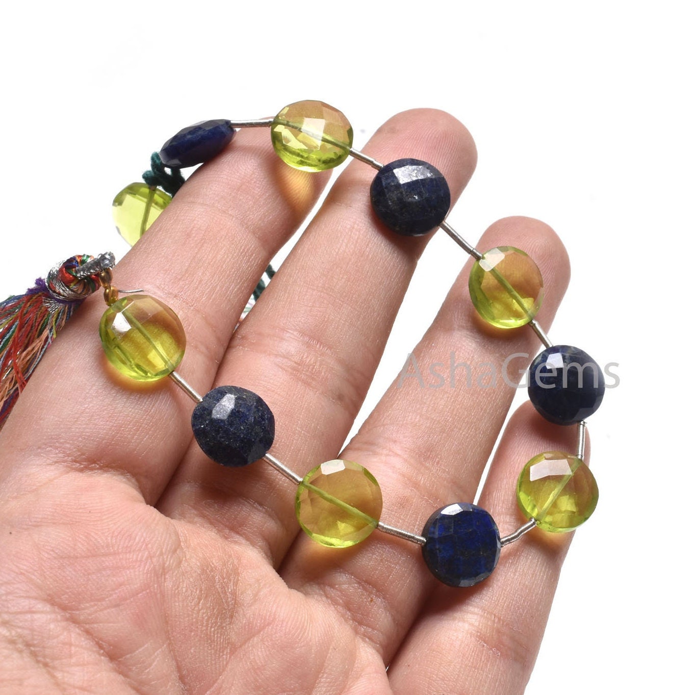 Beautiful Lapis Lazuli+ Peridot Hydro Faceted Coin Shape Gemstone Beads,11mm Multi Color Stone Coin Straight Drill Bead Jewelry Making Craft
