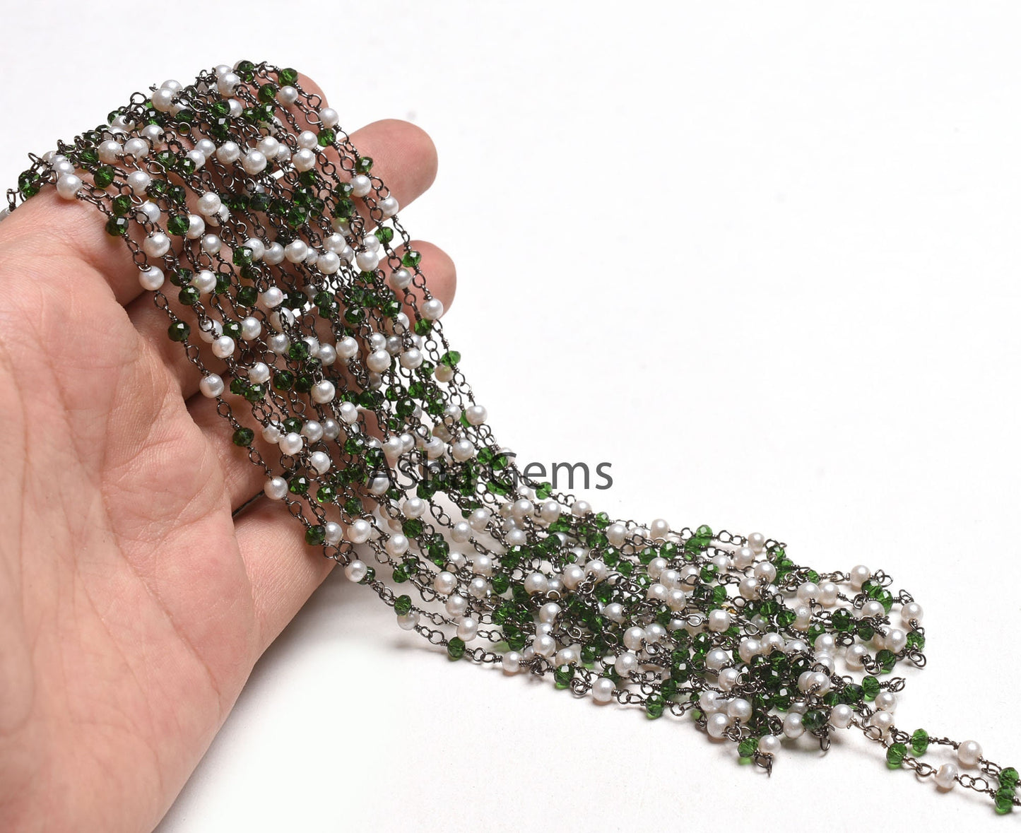 Beautiful Pearl, Chrome Green Hydro Beads Rosary Chain,3 mm Black Plated Gunmetal Wire Wrap Faceted Rondelle Beads Chain Jewelry Making SALE