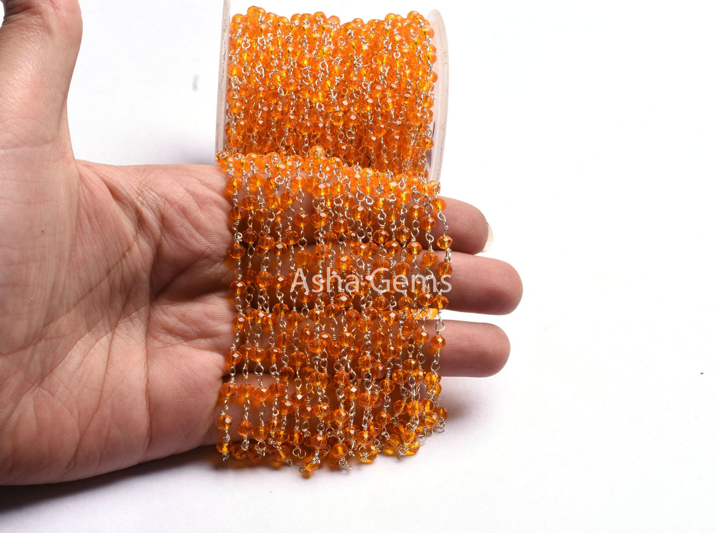 4 mm AAA Orange Fanta Hydro Faceted Beads Rosary Chain By feet Silver Plated Wire Wrap Rondelle Chain Handmade Jewelry Making Necklace Craft