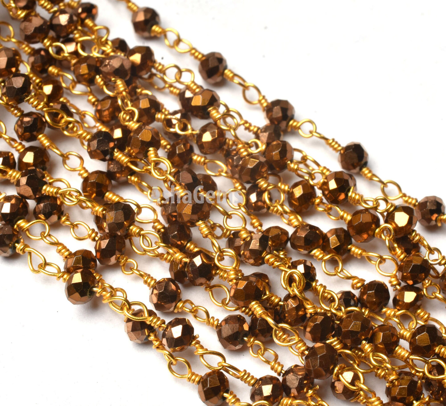 3,5,10,50 Feet Gold Pyrite Hydro Faceted Rondelle Beaded Rosary Chain,3mm,Gold Plated,Wire Wrapped Chain,Finding,Jewelry Making,Rosary Chain