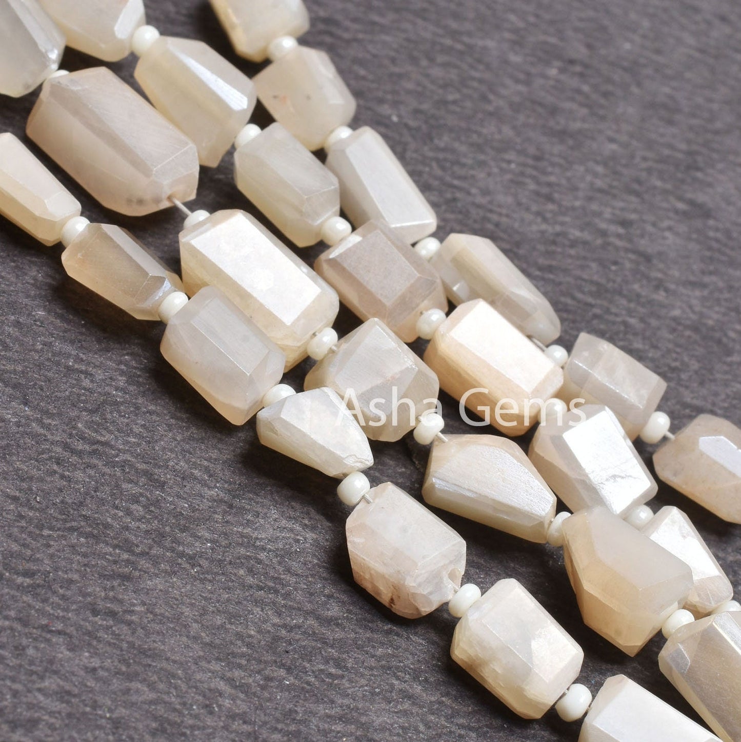 Beautiful Moonstone Silver Coated Faceted Nugget Shape Beads, White Moonstone Coated Tiny Nugget Gemstone Straight Drill Bead Jewelry Crafts (AG 22216)