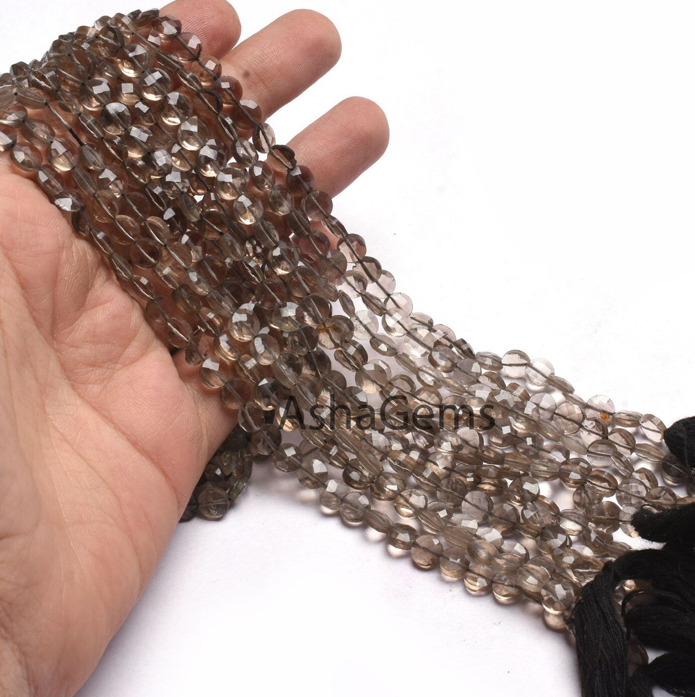 6 mm Natural Smoky Quartz Faceted Coin Shape gemstone Beads,AAA Quality Smoky Checker Cut Coin Briolette Beads,13" Strand Smoky Bead Jewelry