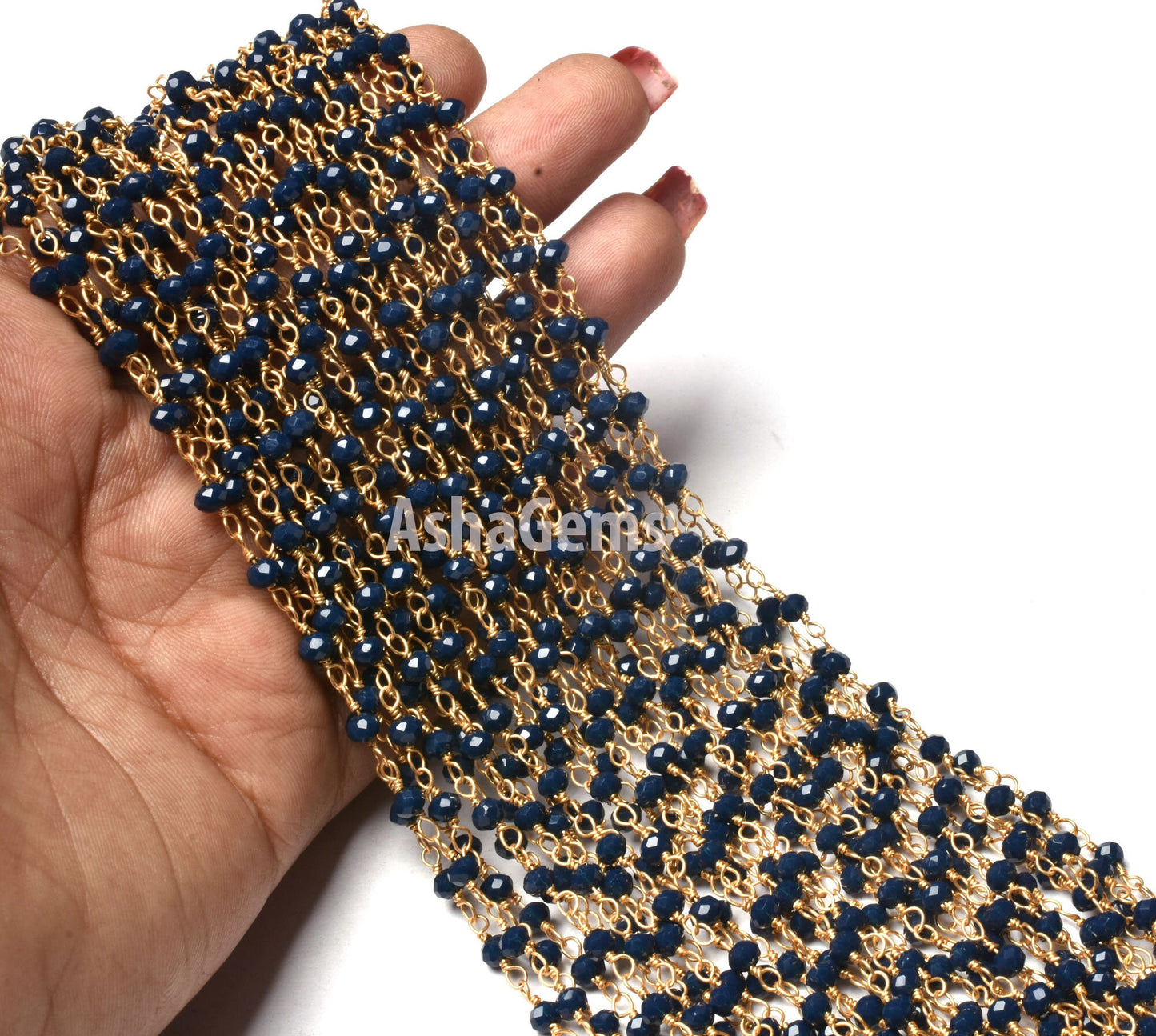 1,3,5,10,50 Ft Blue Sapphire Hydro Faceted Rondelle Beaded Rosary Chain,Gold Plated,Jewelry Making,Rosary Chain 3-3.5mm, Wire Wrapped Chain
