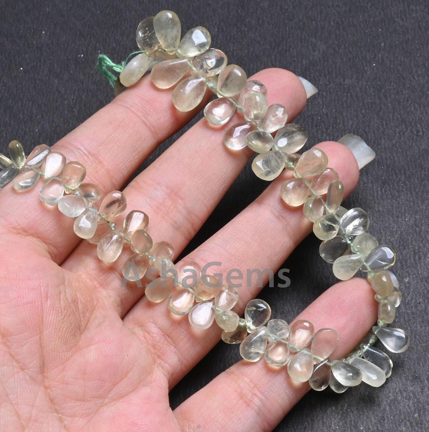 Beautiful Prehnite Smooth Pears Shape Gemstone Beads,9" Strand Natural Light Green Prehnite Teardrop handmade Side Drill Beads Jewelry Craft