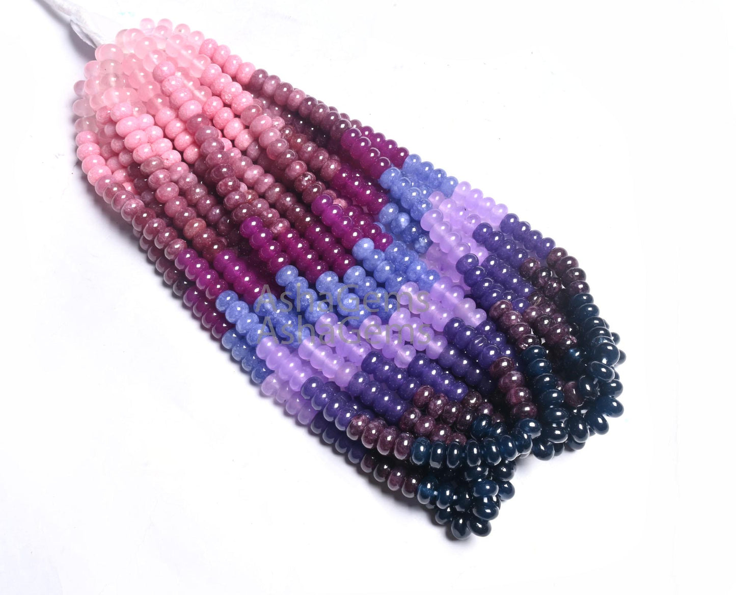 Fine Multi Pink Blue Jade Quartz Smooth Rondelle Beads,16" Shaded Multi Color Quartz Polish Gemstone Loose Beads Jewelry Necklace Craft SALE