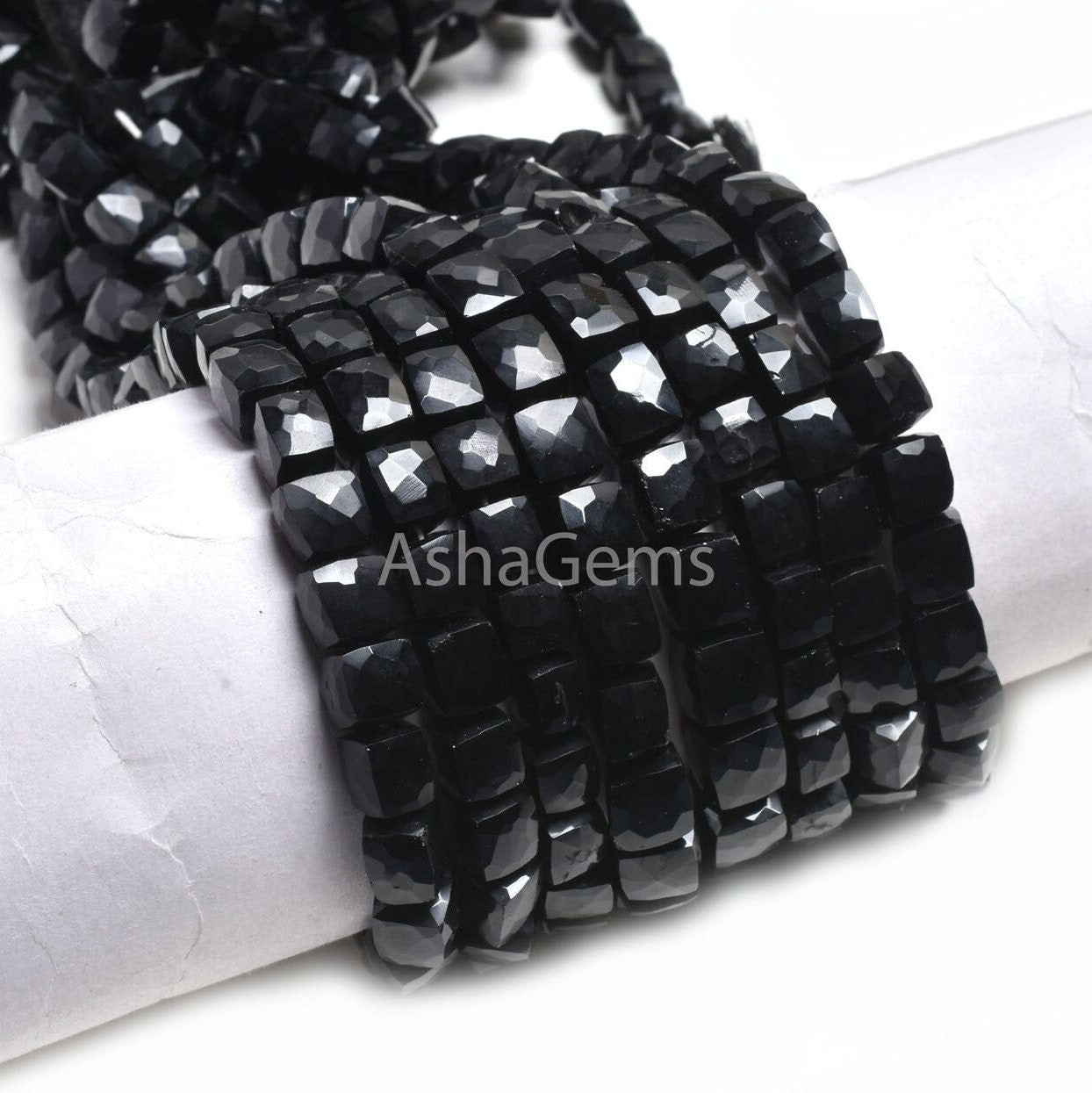 Fine Quality Black Onyx Faceted Cube Shape Gemstone Beads,8" Black Onyx 3D Cube Box Indian Cut Beads Onyx Center Drill Box Bead Jewelry SALE