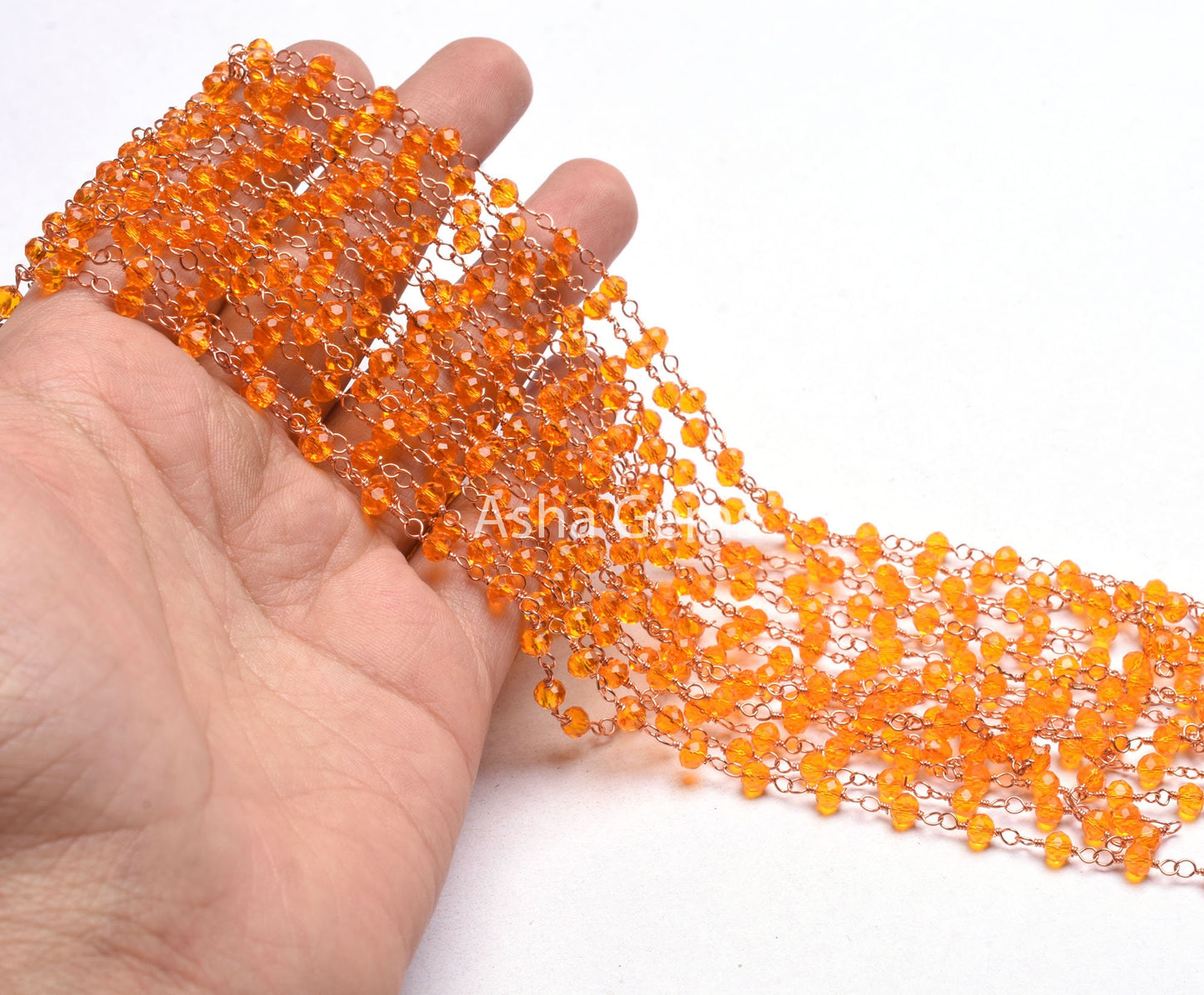 4 mm Beautiful Fanta orange Hydro Faceted Rondelle Beads Rosary Chain 1-50 Feet Rose Gold Plated Copper Wire Wrap Beaded Chain Jewelry Craft