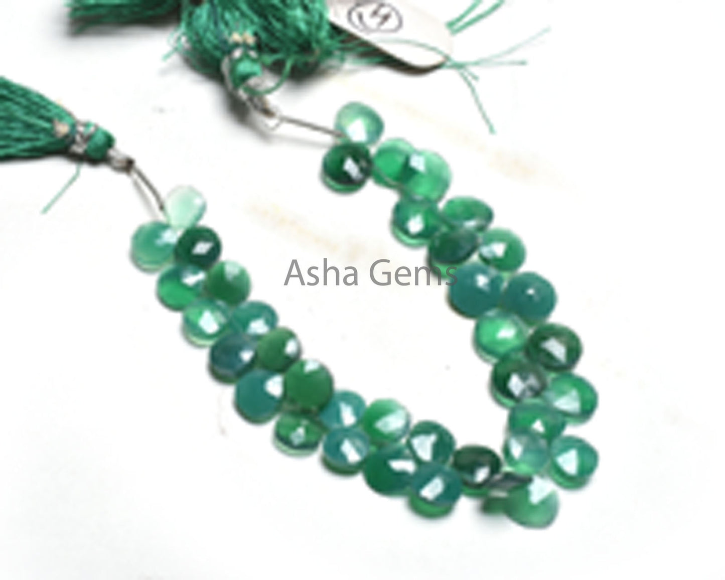 Fine Green Onyx Heart Shape Faceted Beads,6.5" Onyx Heart Briolette Side Drill Gemstone Beads, Green Onyx Beads Jewelry Making Craft SALE