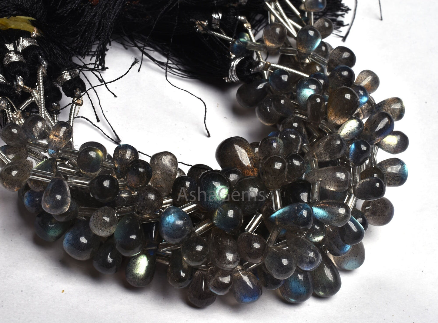 AAA Quality Labradorite Smooth Drops beads, Blue Fire labradorite Beads, Natural Flash Black rainbow Handmade Side Drill Drop Gemstone Beads