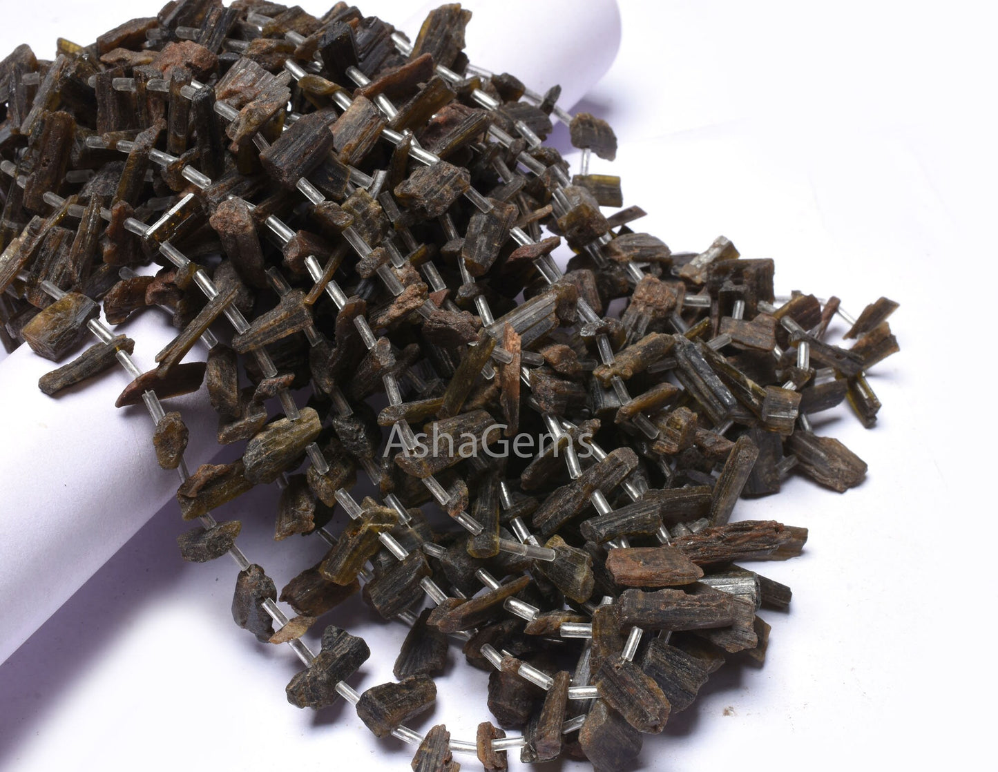 Natural Epidote Rough Gemstone Beads, 14 Inch Strand Epidote Beads, Epidote Long Raw Rough Stick Shape Uneven Beads For Boho Jewelry Crafts
