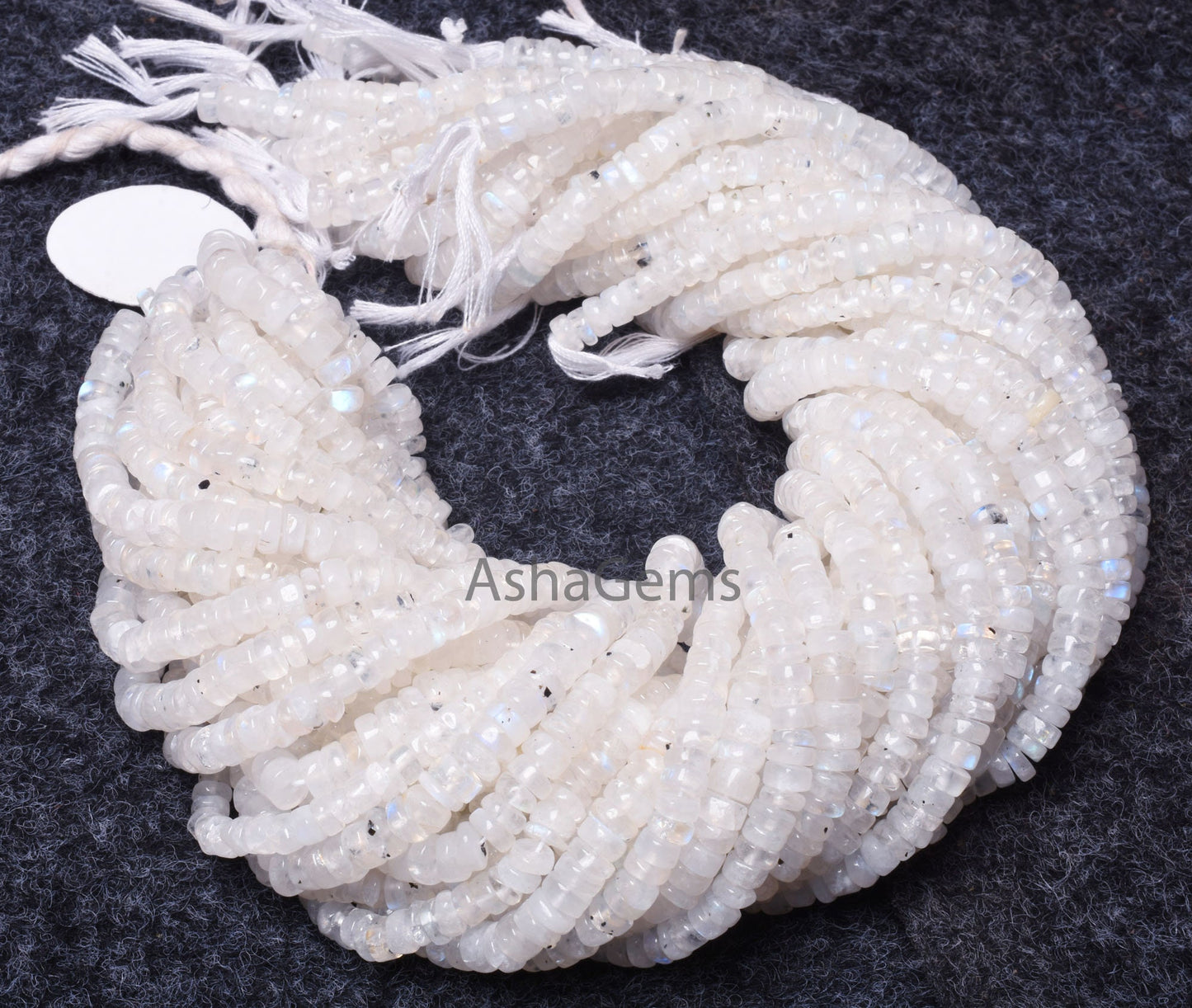 13" Strand Blue Fire Rainbow Moonstone Plain Tyre Beads, Natural Flash White Rainbow Smooth Gemstone Beads For Jewelry Making Craft Rainbow