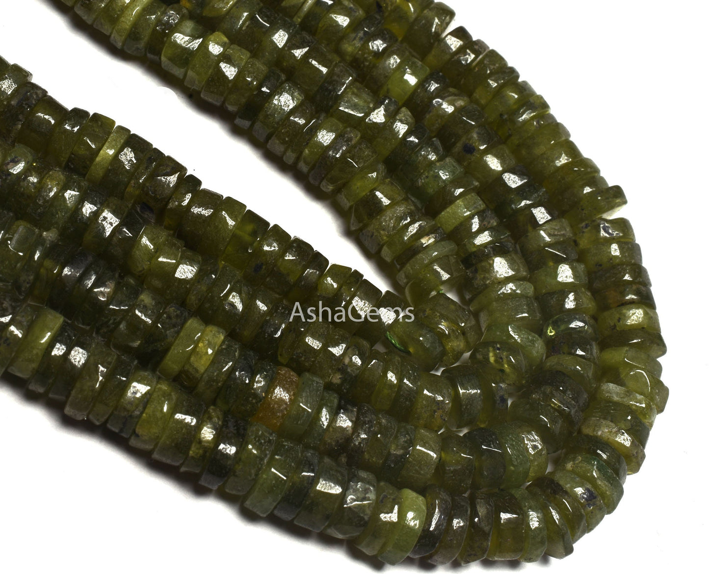Natural Green Vessonite Smooth Heishi Tyre Gemstone beads,6mm Vessonite Plain Wheel Shape Beads Strand Bessonite Beads For Jewelry SALE