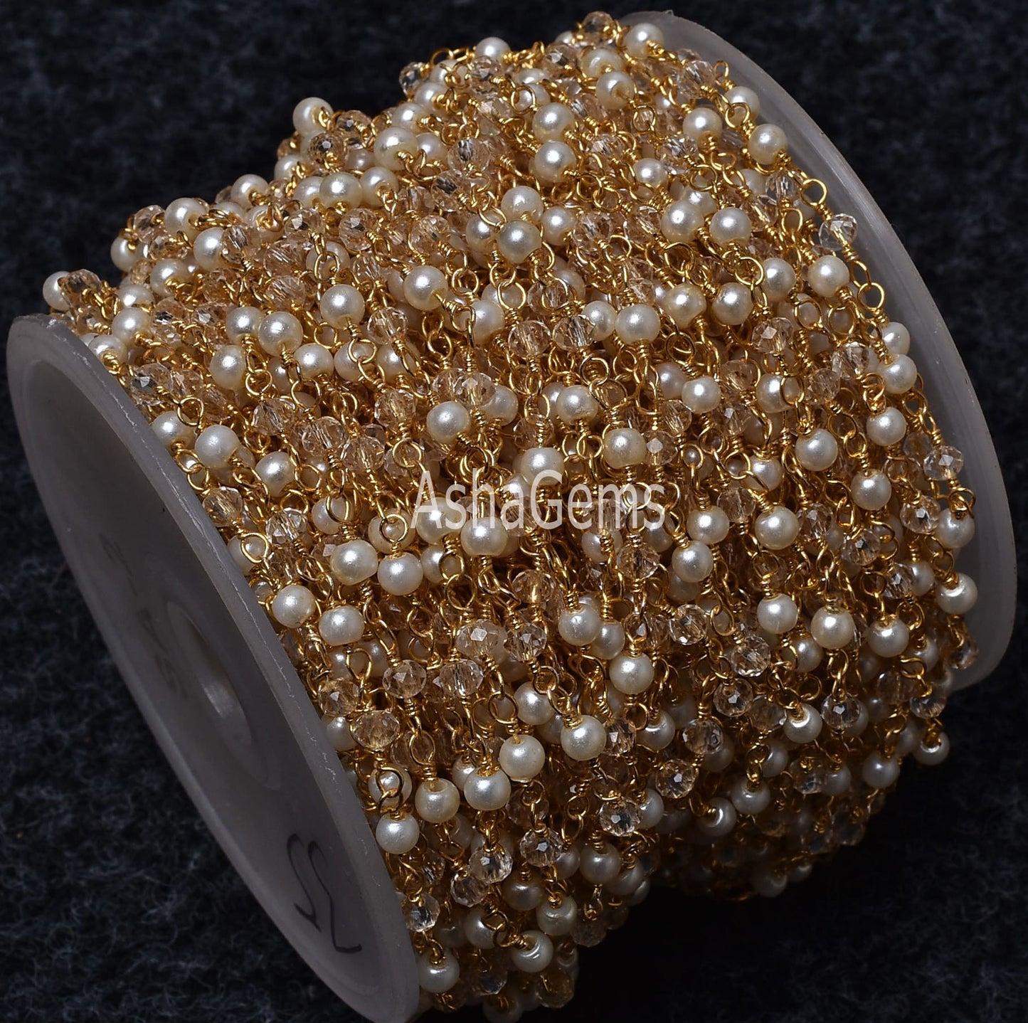5,10,50 Foot Pearl Clear Crystal Quartz Hydro Faceted Rondelle Beads Rosary Chain Gold Plated Wire Beaded Chain,Finding Jewelry Making Craft