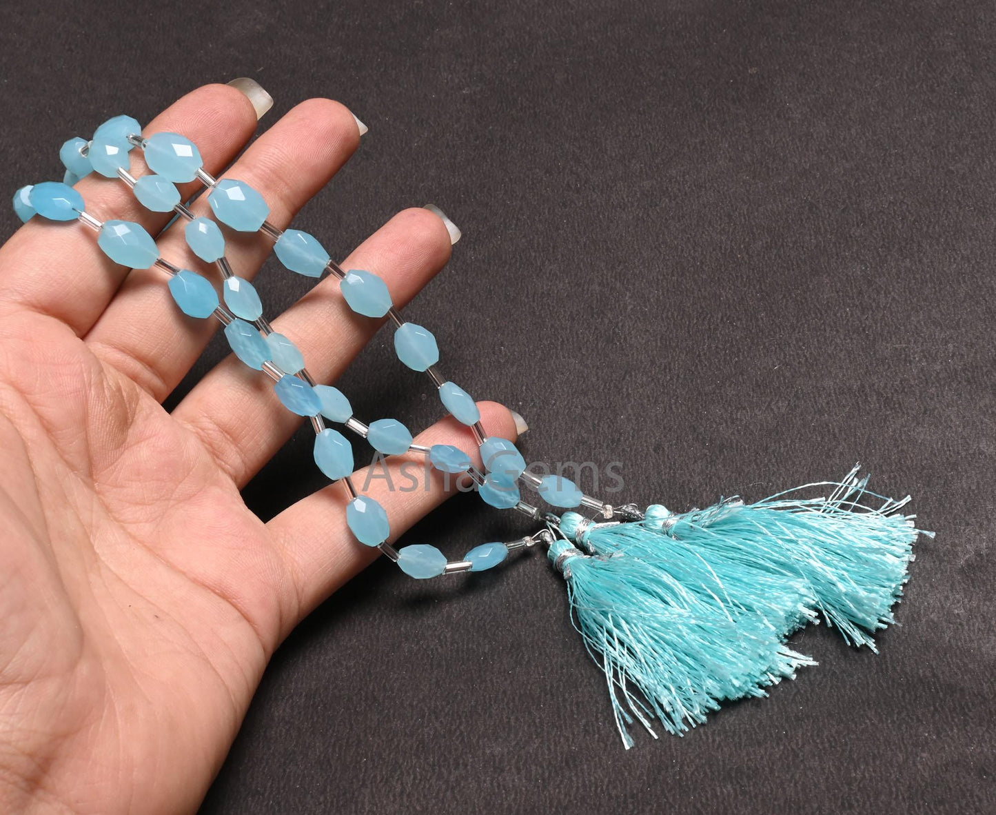 Beautiful Blue Chalcedony Hydro fancy Puff Oval Faceted Beads,10" Fine Chalcedony Blue Hydro Oval Briolette Straight Drill Bead Jewelry SALE