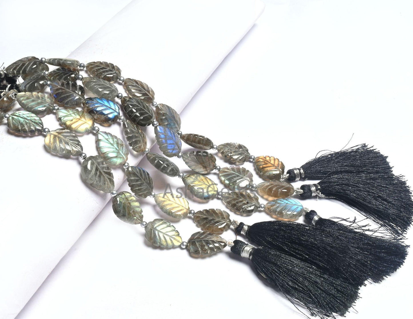 Fine Labradorite Fancy carving Leaf Shape Straight Drill Beads, Natural Flash labradorite handmade Carved Pear Gemstone Beads Jewelry Crafts