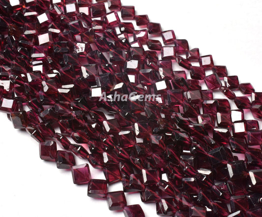 Natural Garnet Faceted Fancy Shape Beads, Red Garnet Flat Square Fancy Drill Gemstone Beads,12 Inch Garnet Beads For Jewelry Making Craft