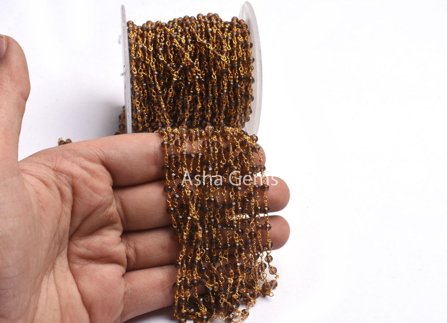 Beautiful Smoky Quartz Hydro faceted Beads Rosary Chain, Rosary Micro Cut Beaded Chain Gold Plated Wire Bulk Roll Jewelry Making Chains SALE