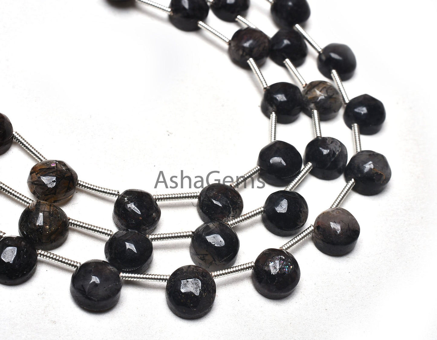 7.5-8 mm Black Rutile Smooth Round Cabochon Side Drill Beads, Natural Rutile Fancy Beads 1 Side Flat table Round Cab Gemstone Beads Jewelry