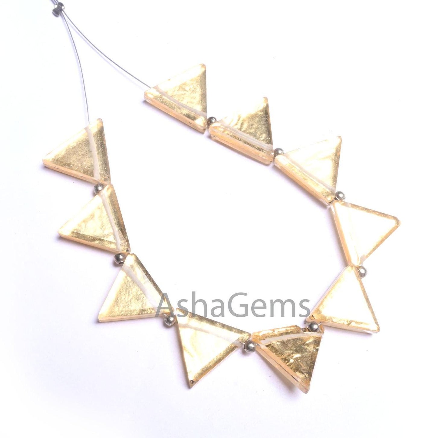 AAA Quality Crystal Gold Foil Doublet Triangle Shape smooth Beads, Quartz Doublet Fancy Trillion Handmade Gemstone Side Drill Beads Jewelry (AG 18702)