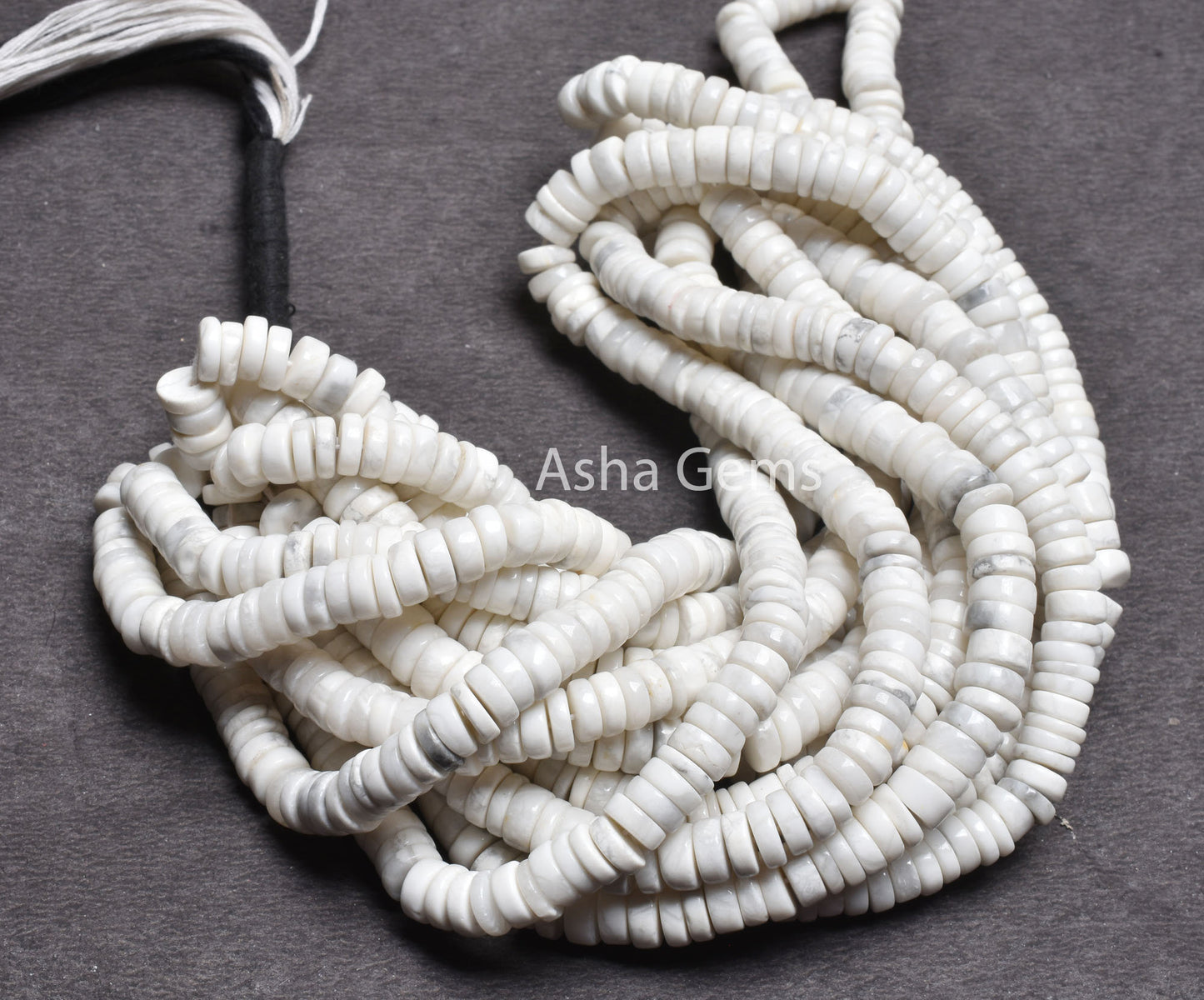 7 mm Beautiful Howlite Smooth Heishi Tyre Gemstone Beads, White Howlite Flat Wheel Shape Center Drill Howlite Beads Jewelry Handicraft SALE