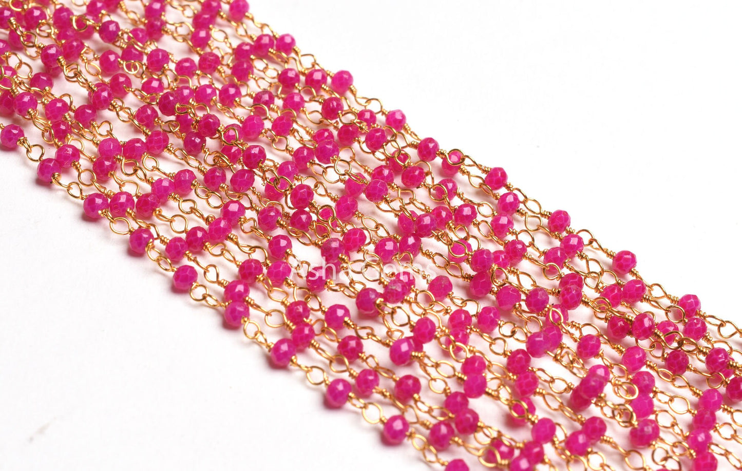 AAA Pink Chalcedony Hydro Faceted Beads Rosary Chain Gold Plated Wire Wrapped Rondelle Micro Cut Beaded handmade Chain Necklace making Craft