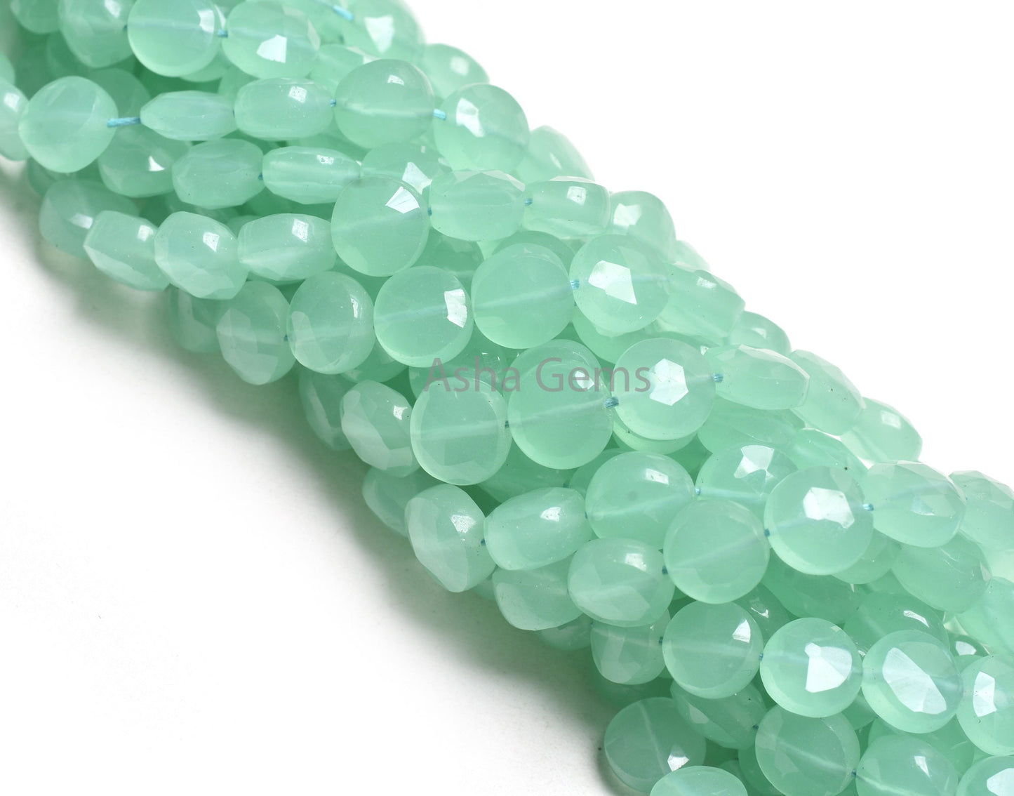 Beautiful Aqua Blue Chalcedony Faceted Coin Shape Beads,8" Strand AAA Chalcedony Faceted Coin Briolette Straight Drill Gemstone Bead Jewelry