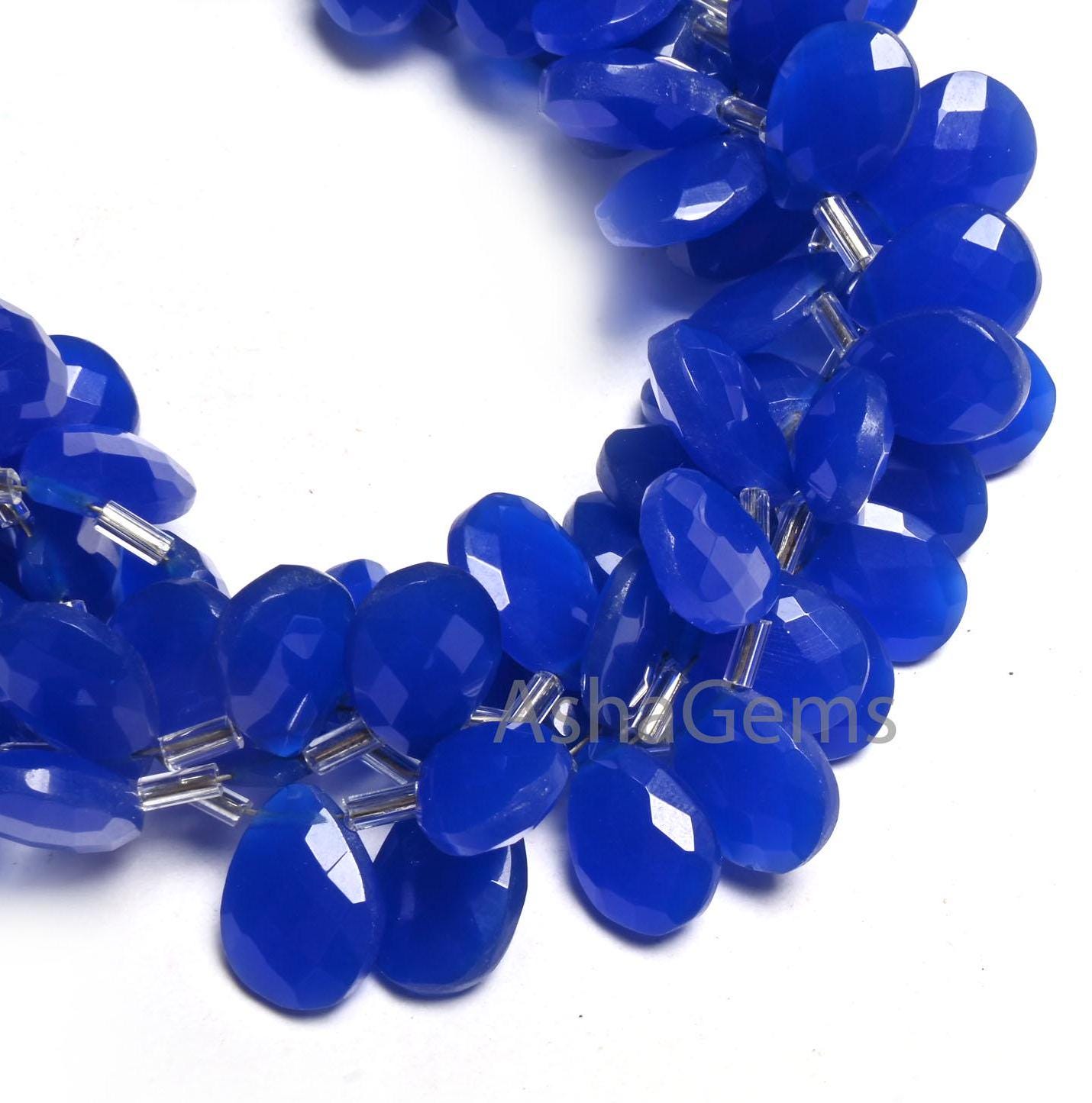 Beautiful Royal Blue Quartz Hydro faceted Pears Side Drill Beads,8" AAA Blue Hydro Faceted Teardrop Briolette Bead Jewelry Making Craft SALE