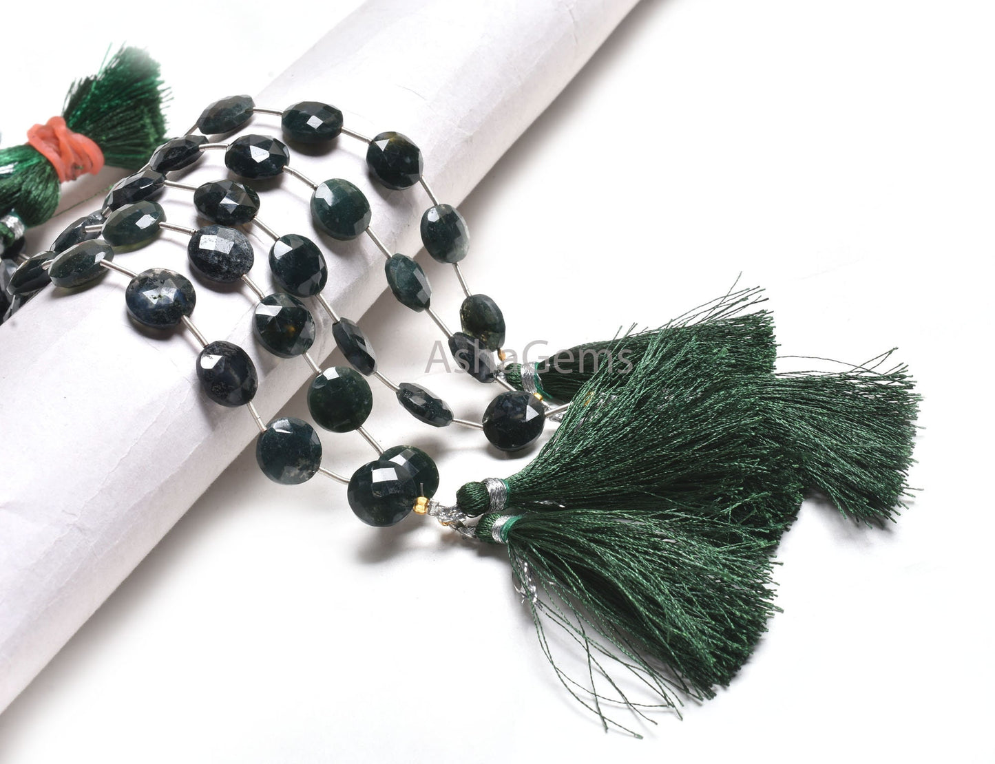 11 mm Beautiful Moss Agate Coin Shape Gemstone Beads, Natural Rare Dark Green Agate Fancy Coin Faceted Briolette Straight Drill Bead Jewelry