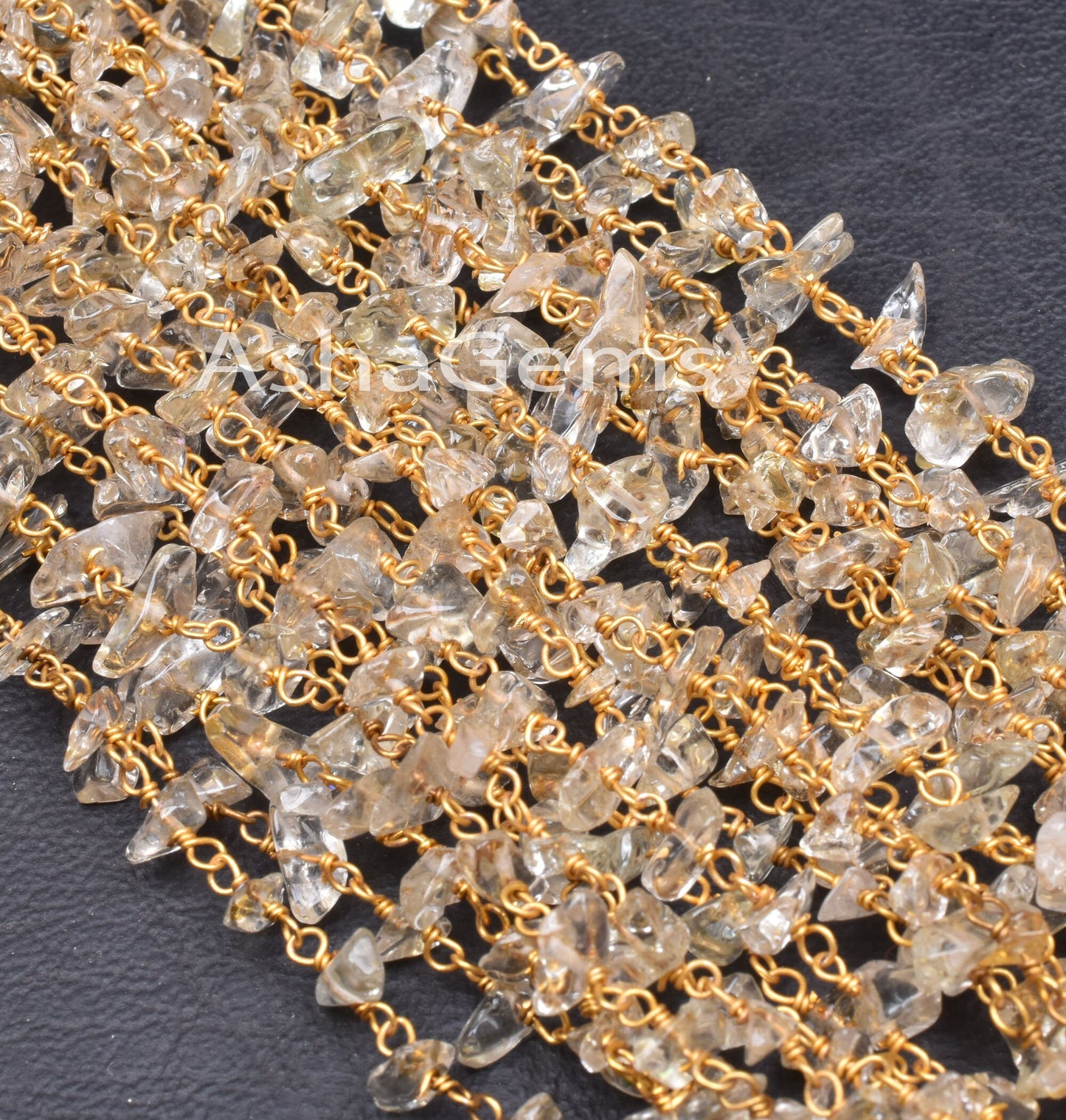 Natural Green Amethyst Uncut Bead Rosary Chain Gold Plated Wire Bulk Roll Amethyst Smooth Chip Beaded Chain For Necklac Jewelry making Craft