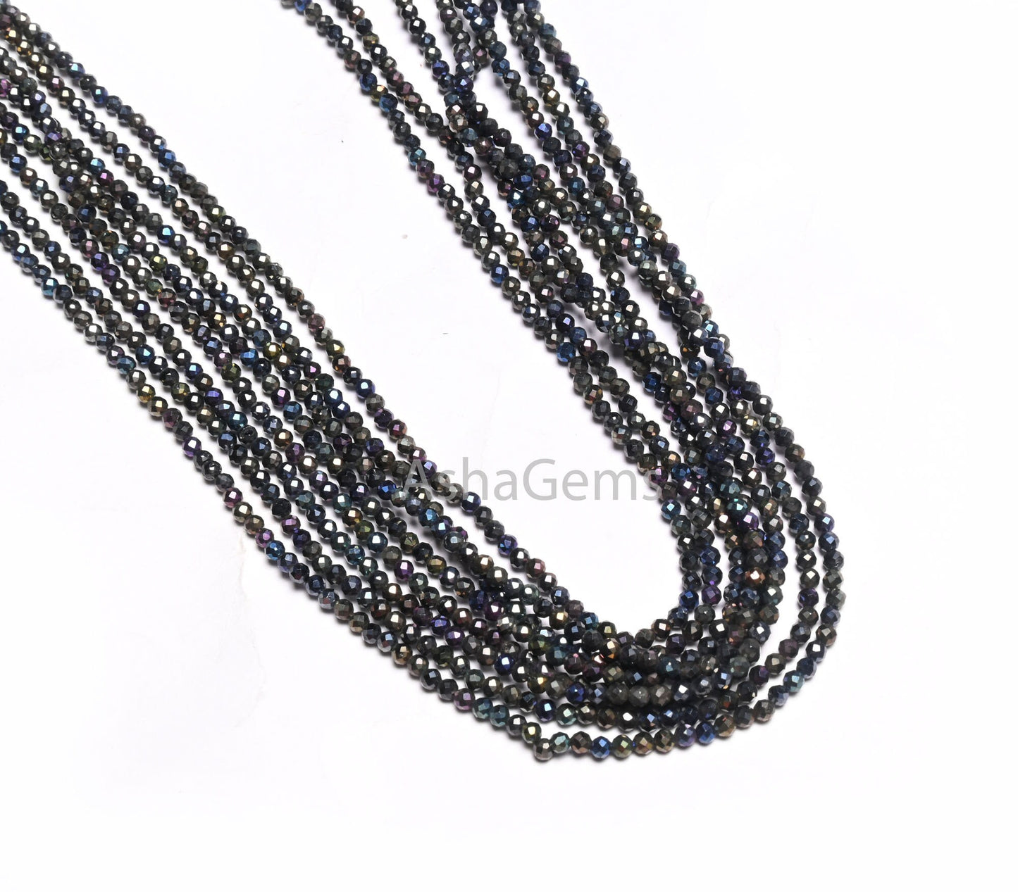 Beautiful Blue Mystic Coated Black Spinel Faceted Rondelle Gemstone Beads,2.2mm Natural Black Spinel Coated Micro Cut Tiny Bead Jewelry SALE