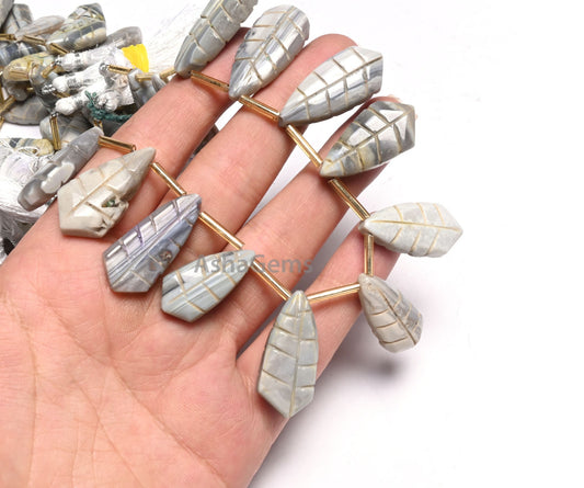 8" Strand Shaded Grey Opal Fancy Pears Shape Carved Gemstone Beads, Opal Carving Fancy Shape Handmade Carving Bead Jewelry Making Craft SALE