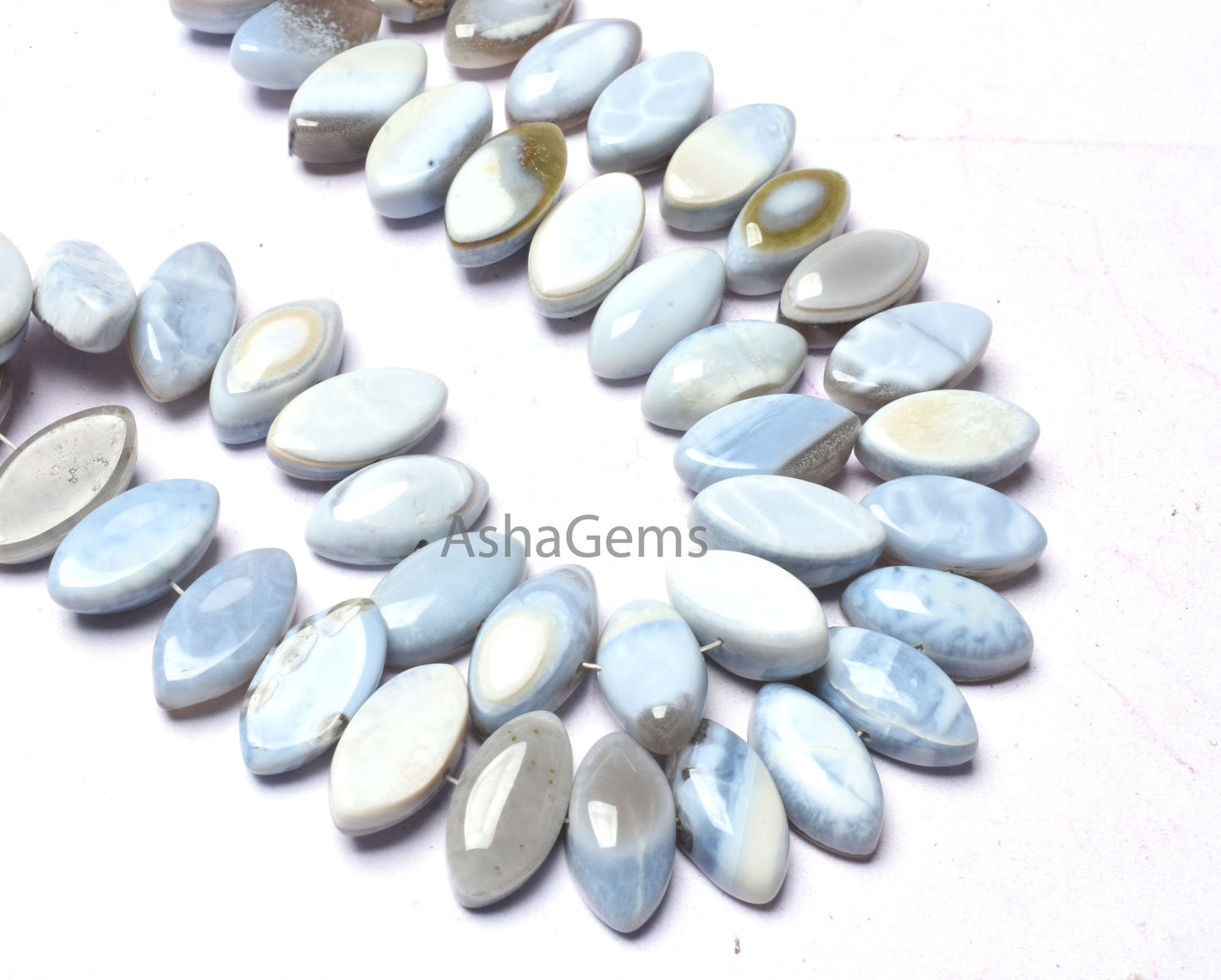 Blue Boulder Opal Center Drill Marquise Beads, Opal Smooth Beads,8"Strand Boulder Opal Plain Flat Table Marquise Gemstone Beads Jewelry SALE