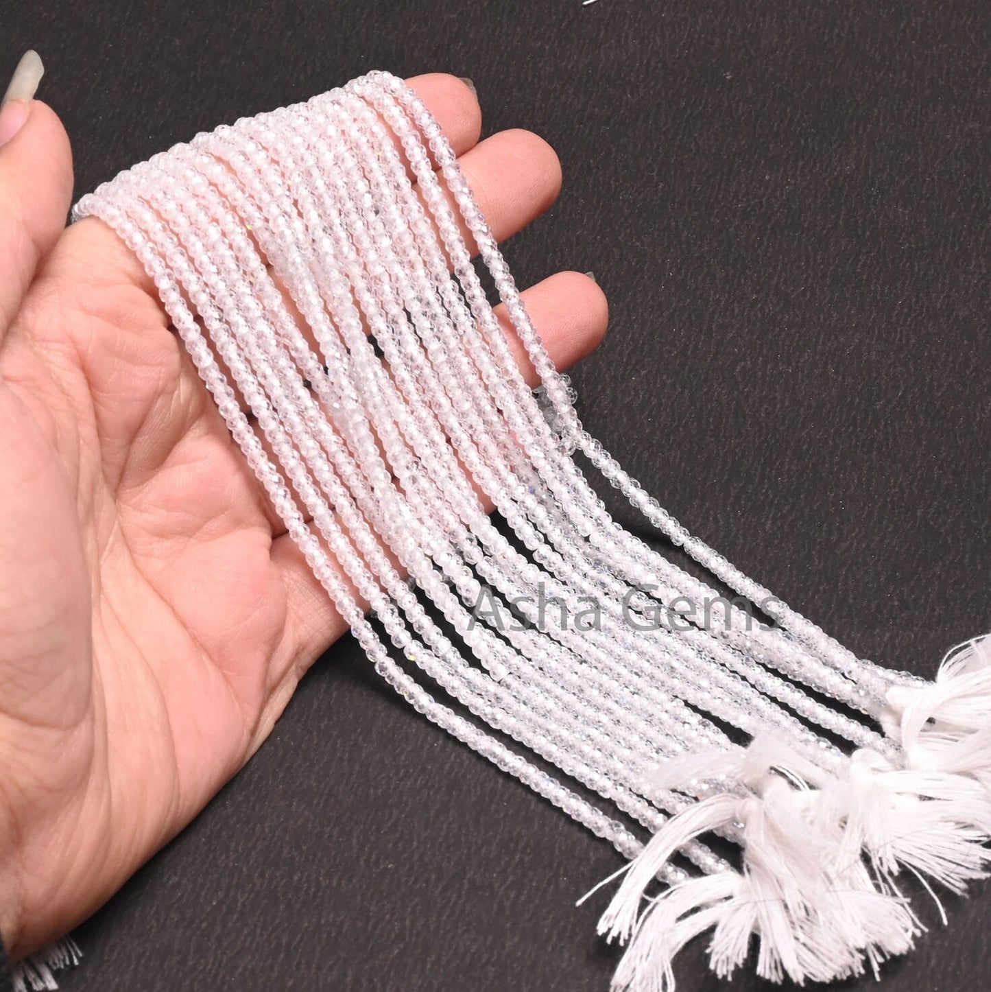 Beautiful White Zircon Faceted Rondelle Beads, 13" Strand, Cubic Zircon Micro Cut Beads, 3 mm, Clear White Zircon Machine Cut Beads, Jewelry