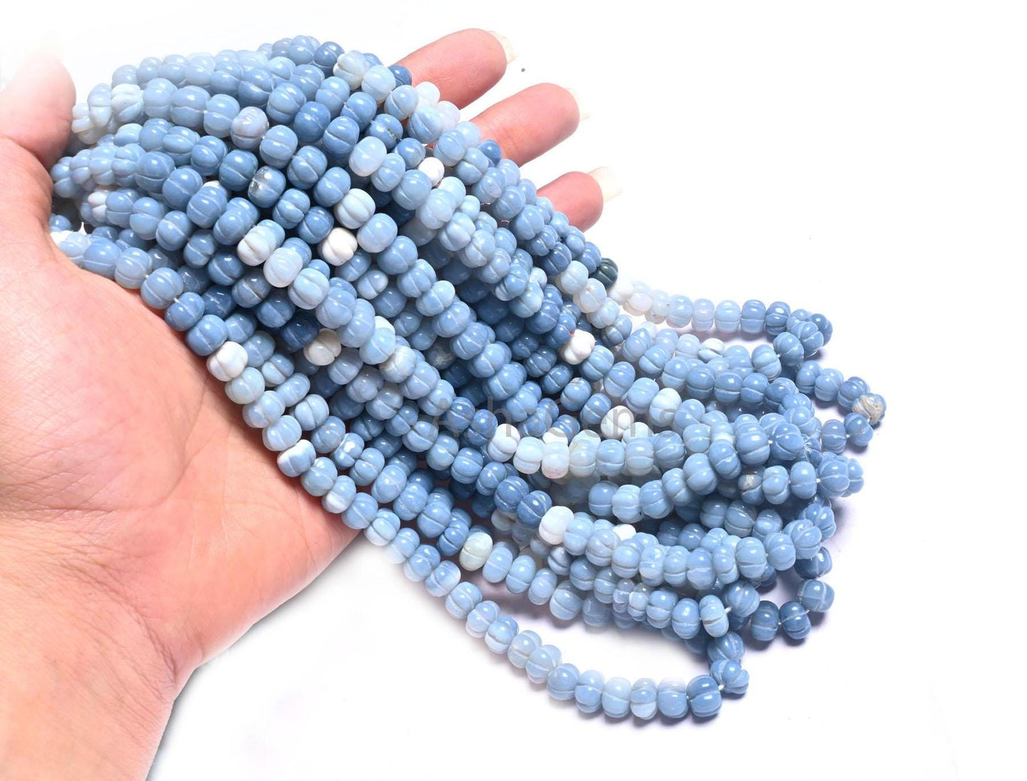 Shaded Blue Oregon Opal Carving watermelon Gemstone Beads, Fine Pigeon Blue Opal Carved Pumpkin Handmade Opal Melon Carve Bead Jewelry Craft