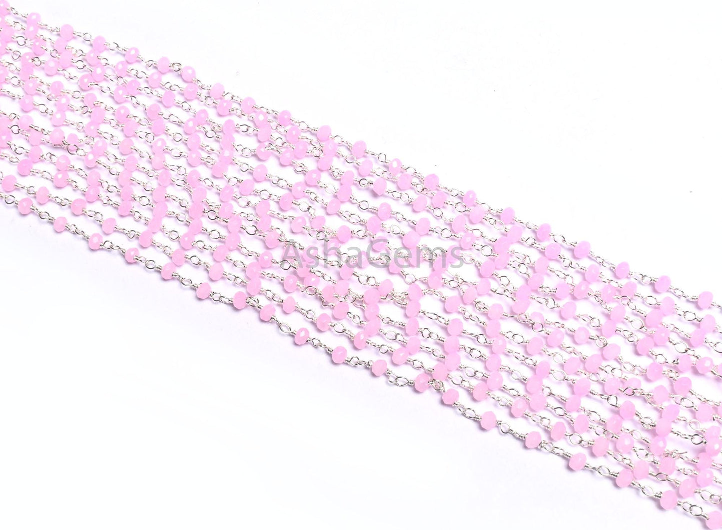 SALE Rosary Chain Silver, Gold, Black Plated Wire Wrap 3,10,25 Foot Pink Rose Quartz Hydro Faceted Bead Chain Jewelry Making Finding,3-3.5mm
