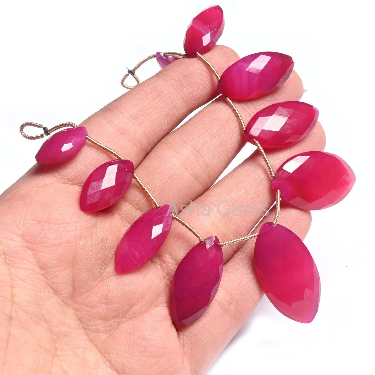 AAA Quality Hot Pink Chalcedony Marquise Shape Faceted Gemstone Beads, Pink Chalcedony Marquise Briolette Side Drill Bead Jewelry Craft SALE