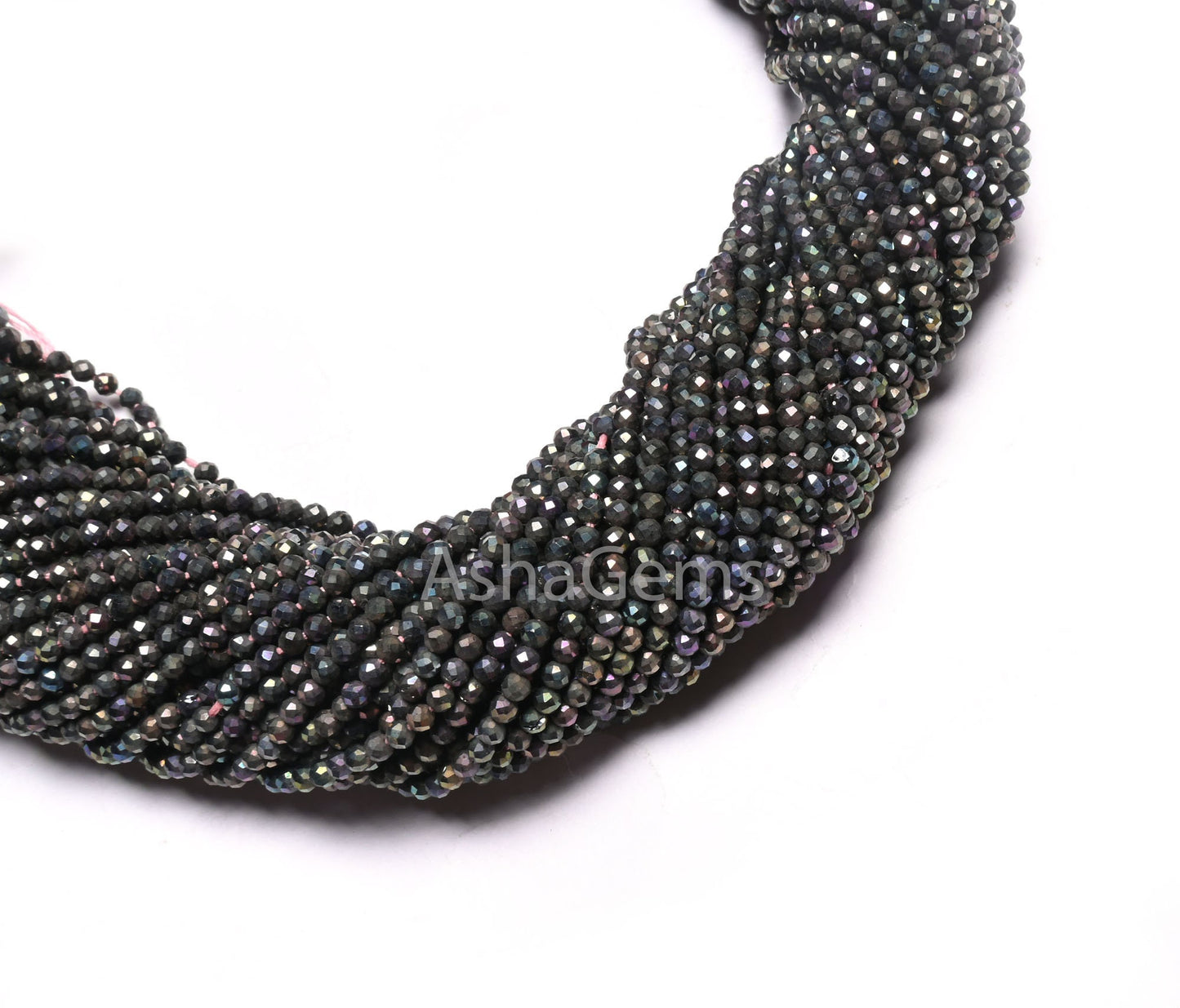 2 mm Beautiful Pink Mystic Coated Spinel Micro Cut Faceted Rondelle Gemstone Beads, Natural Black Spinal Coated Micro Cut Tiny Beads Jewelry