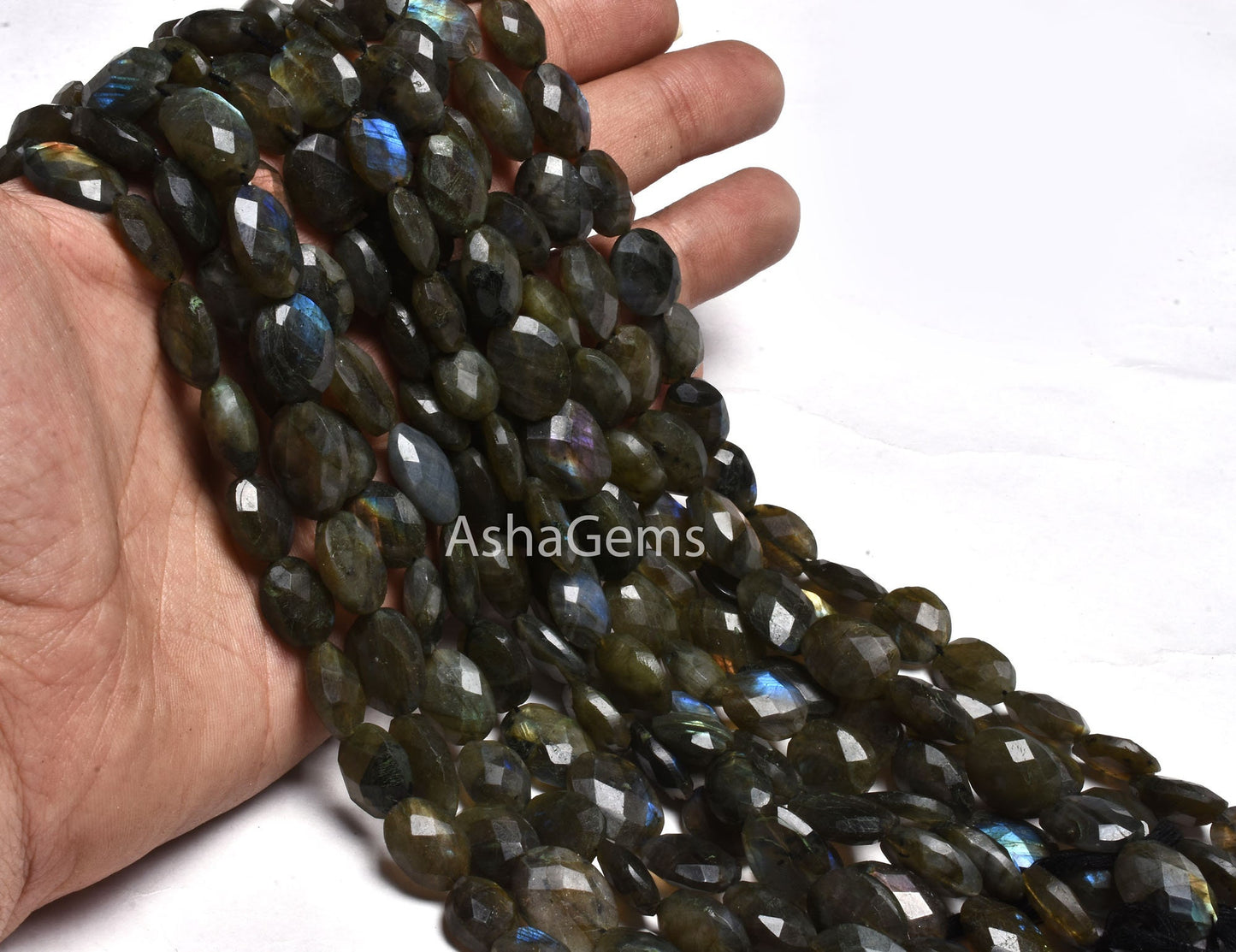 Labradorite Faceted Oval Shape Gemstone Loose Beads,10" Strand Multi Flash Labradorite Oval Beads, Black Rainbow Briolette Beads For Jewelry