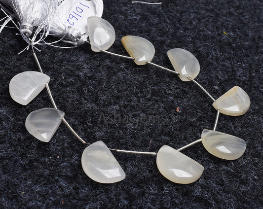 Natural White Moonstone Fancy Shape Beads,12-18.5 mm Moonstone Smooth D Shape Beads, White Moonstone plain half Moon Gemstone Beads Jewelry