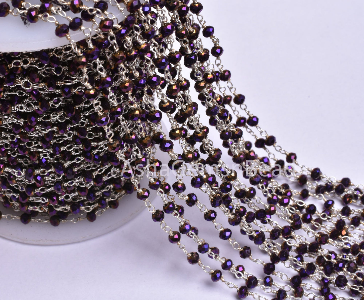 3,5,10,25 Ft Purple Mystic Pyrite Hydro Faceted Rondelle Beads Rosary Chain Silver Plated Wire Wrapped Chain, Jewelry Making Necklace 3.5 mm