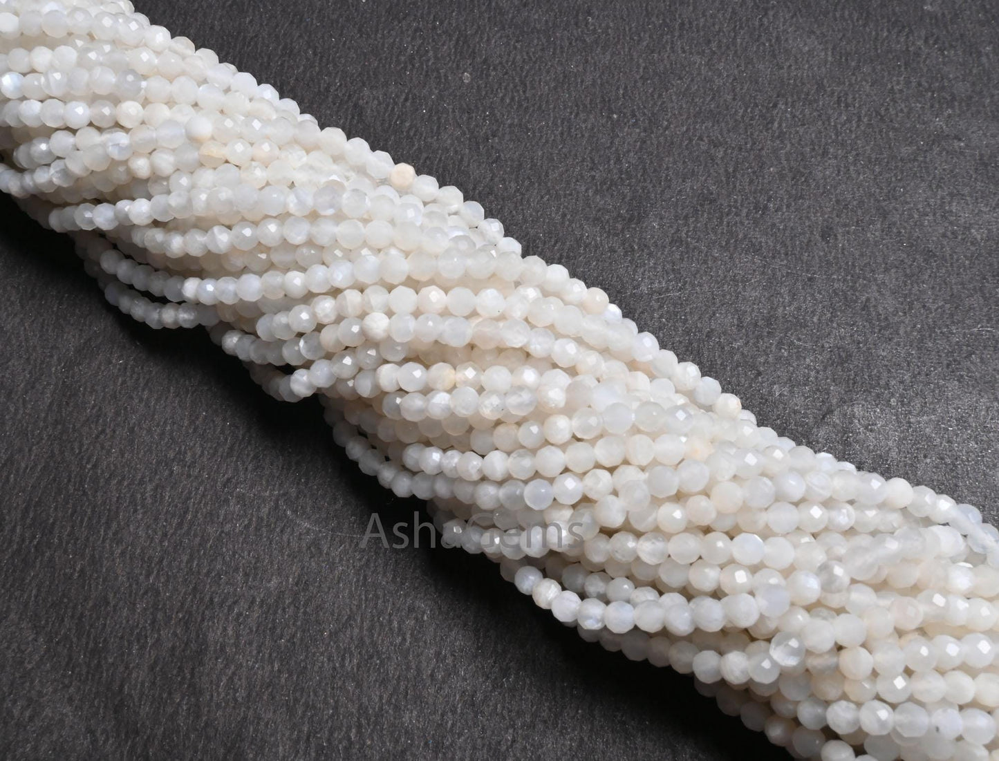 3.1 mm AAA Quality White Moonstone Faceted Rondelle Micro cut Beads,12.5" Natural Moonstone Machine Cut Gemstone Bead Necklace Jewelry Craft