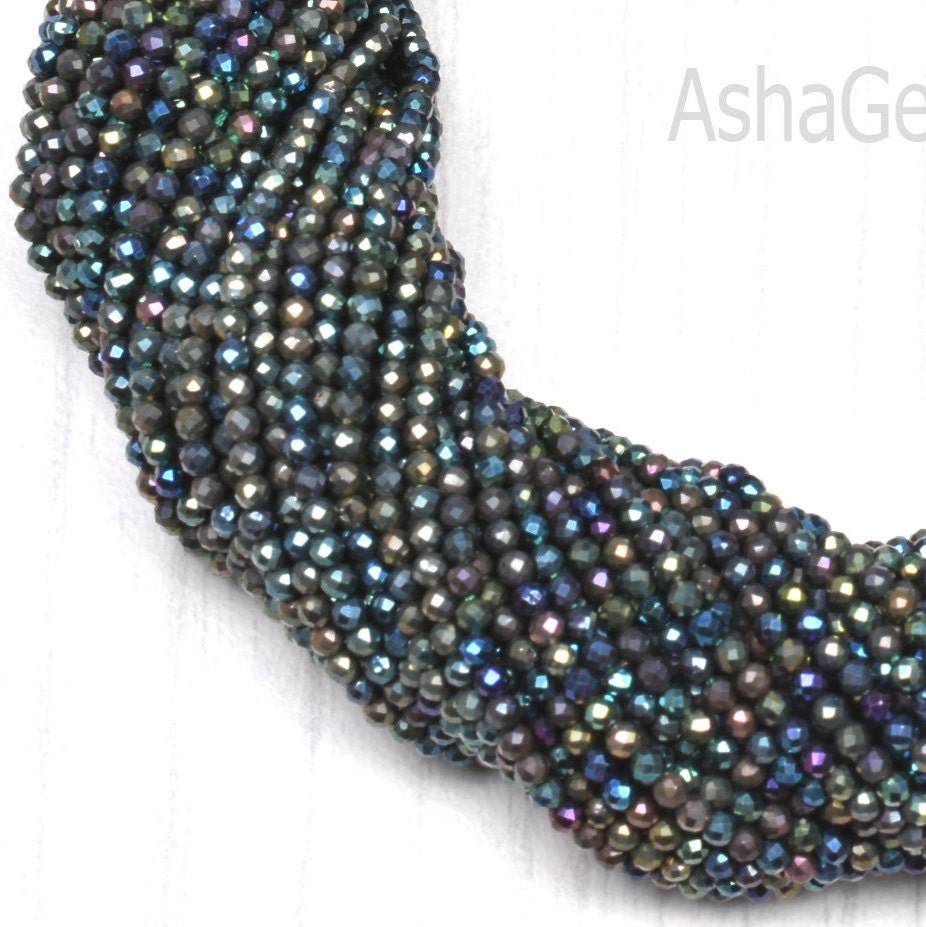 2.5mm AAA Black Spinel Green Mystic Coated Micro Cut Beads, Black Spinel Coated Faceted Rondelle Beads Machine Cut, Spinel Bead Jewelry SALE